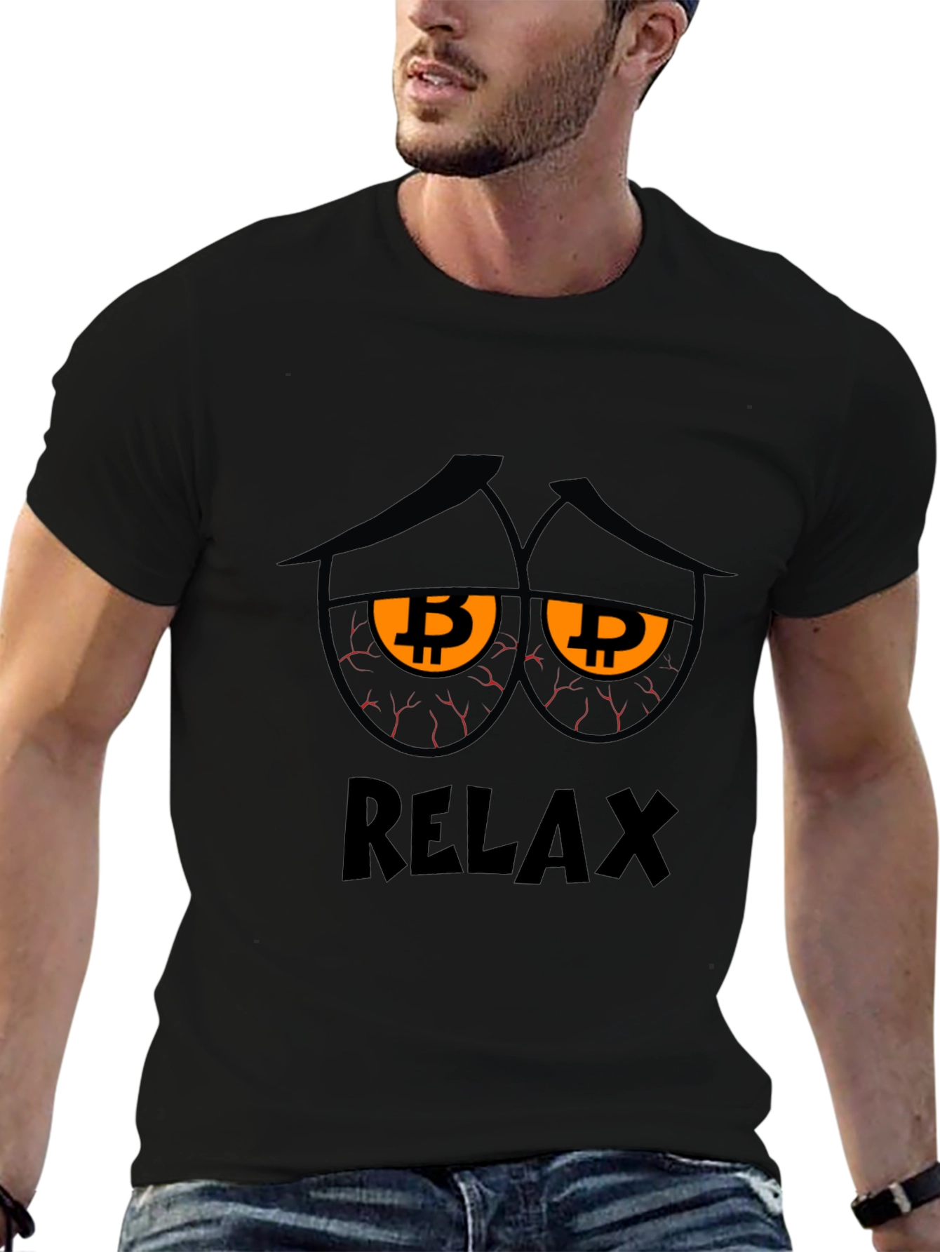 Relax Bitcoin Graphic Tee - Black Cotton Blend