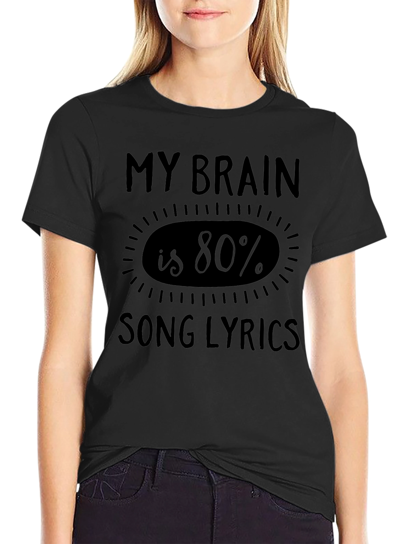 Song Lyrics Brain Black T-Shirt