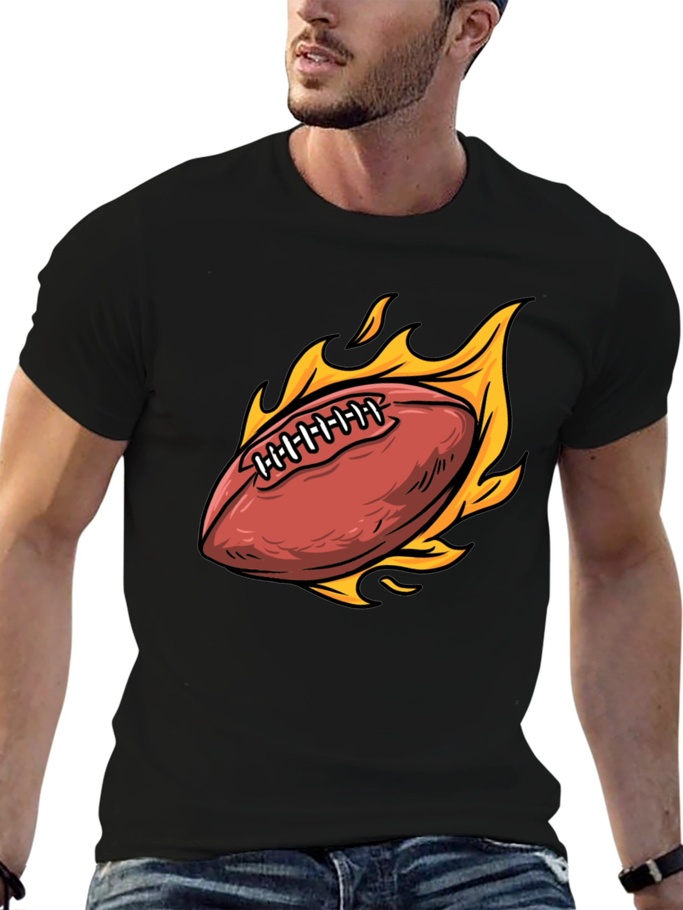 Flaming Football Graphic Tee - Sporty & Stylish