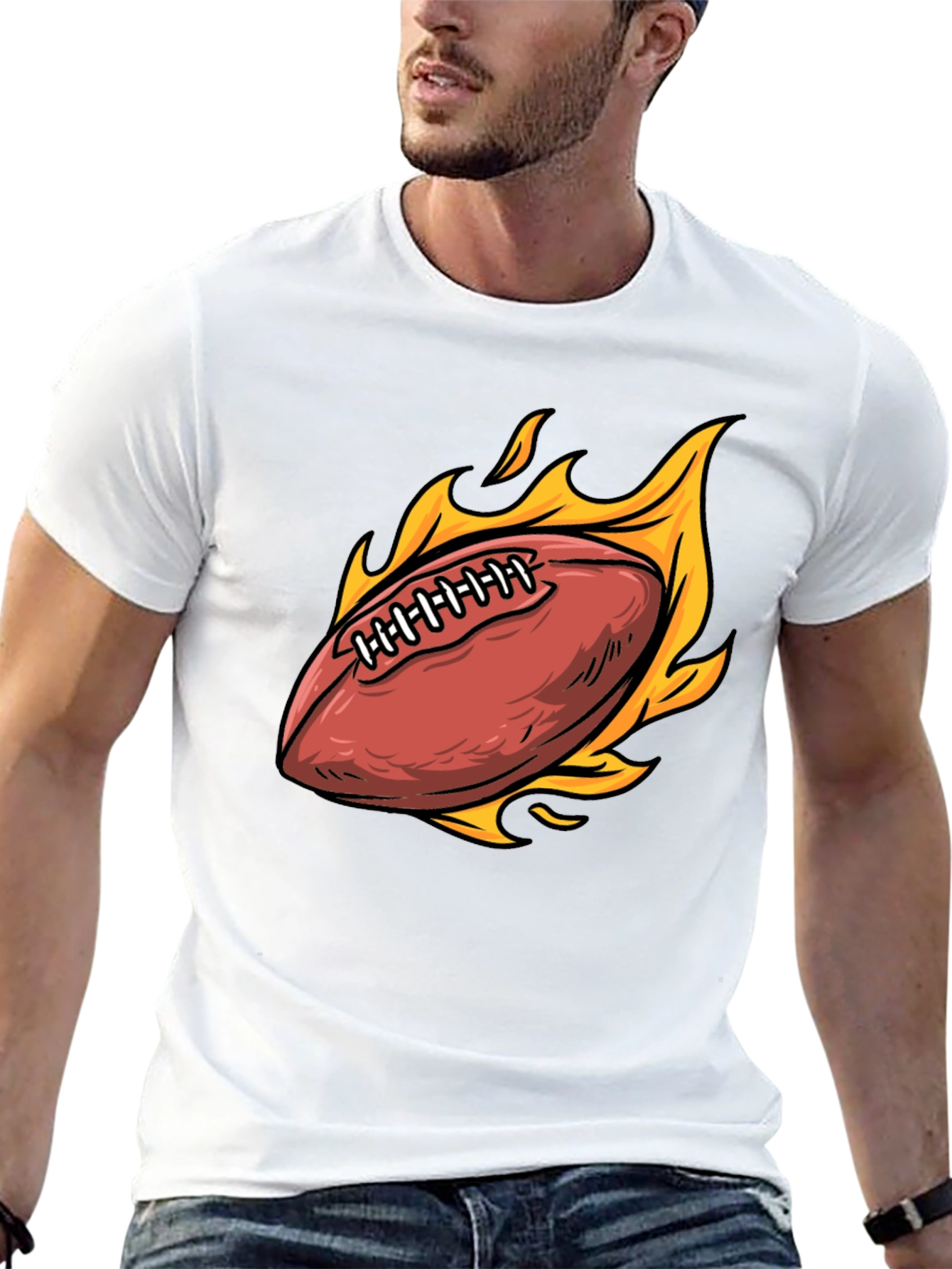 Flaming Football Graphic Tee - Sporty & Stylish