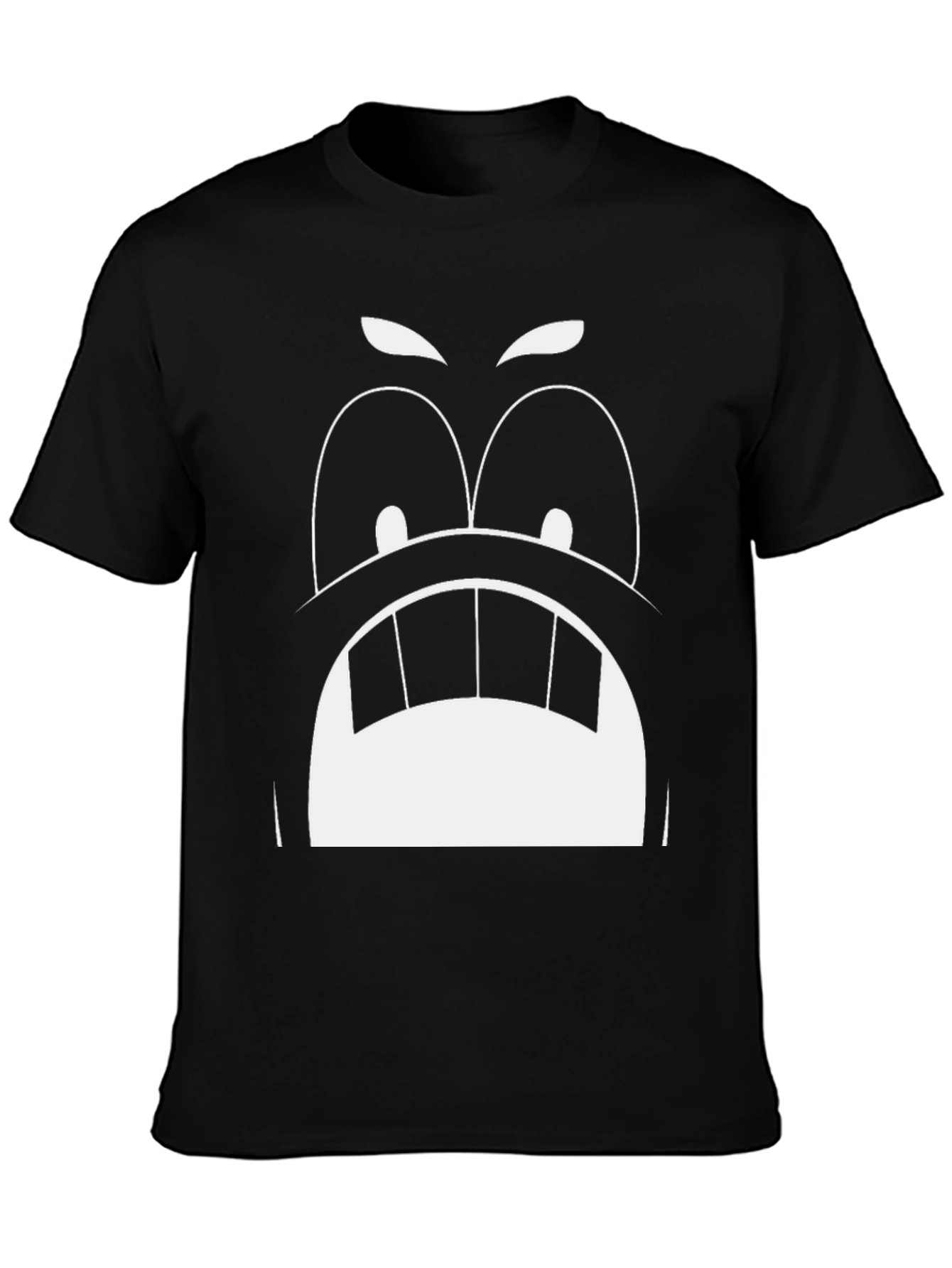 Angry Cartoon Face Graphic Tee - Black Cotton T-Shirt