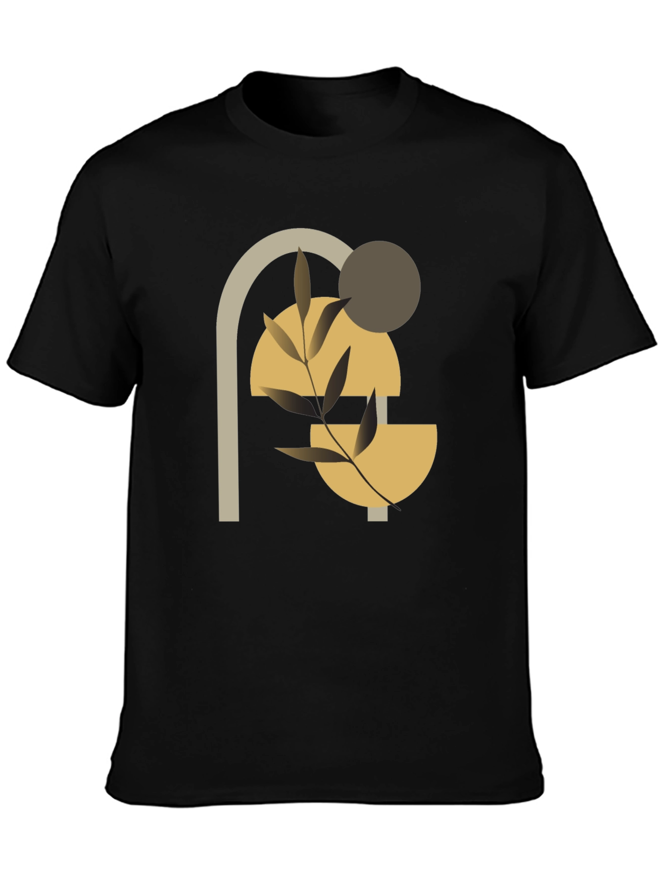 Abstract Geometric Plant Black T-Shirt