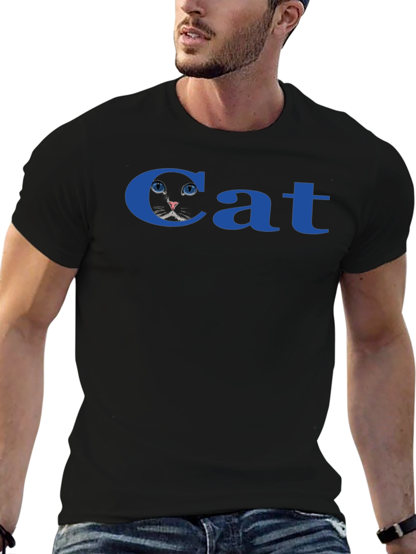 Cat T-Shirt - Blue Text Novelty Tee