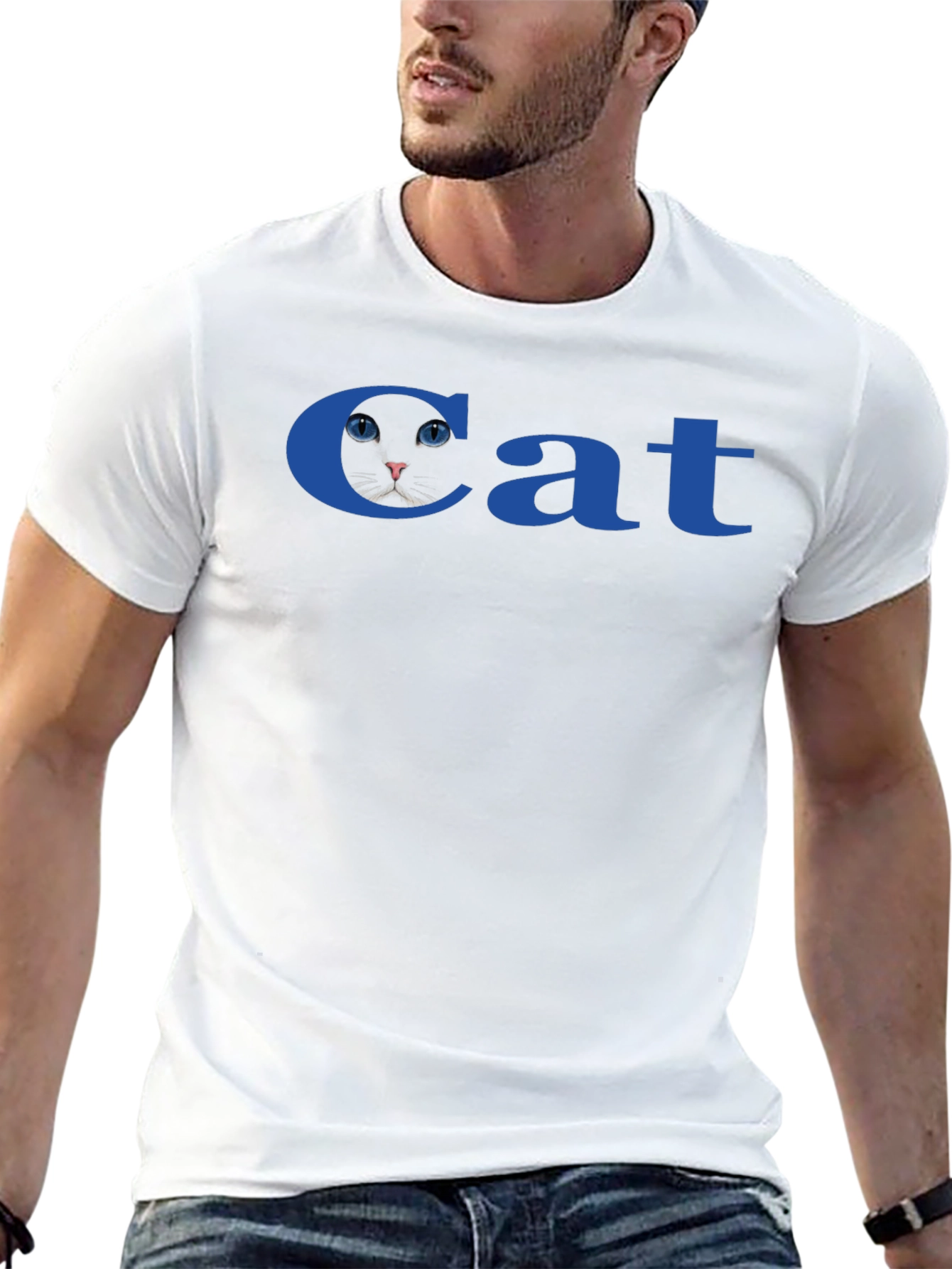Cat T-Shirt - Blue Text Novelty Tee