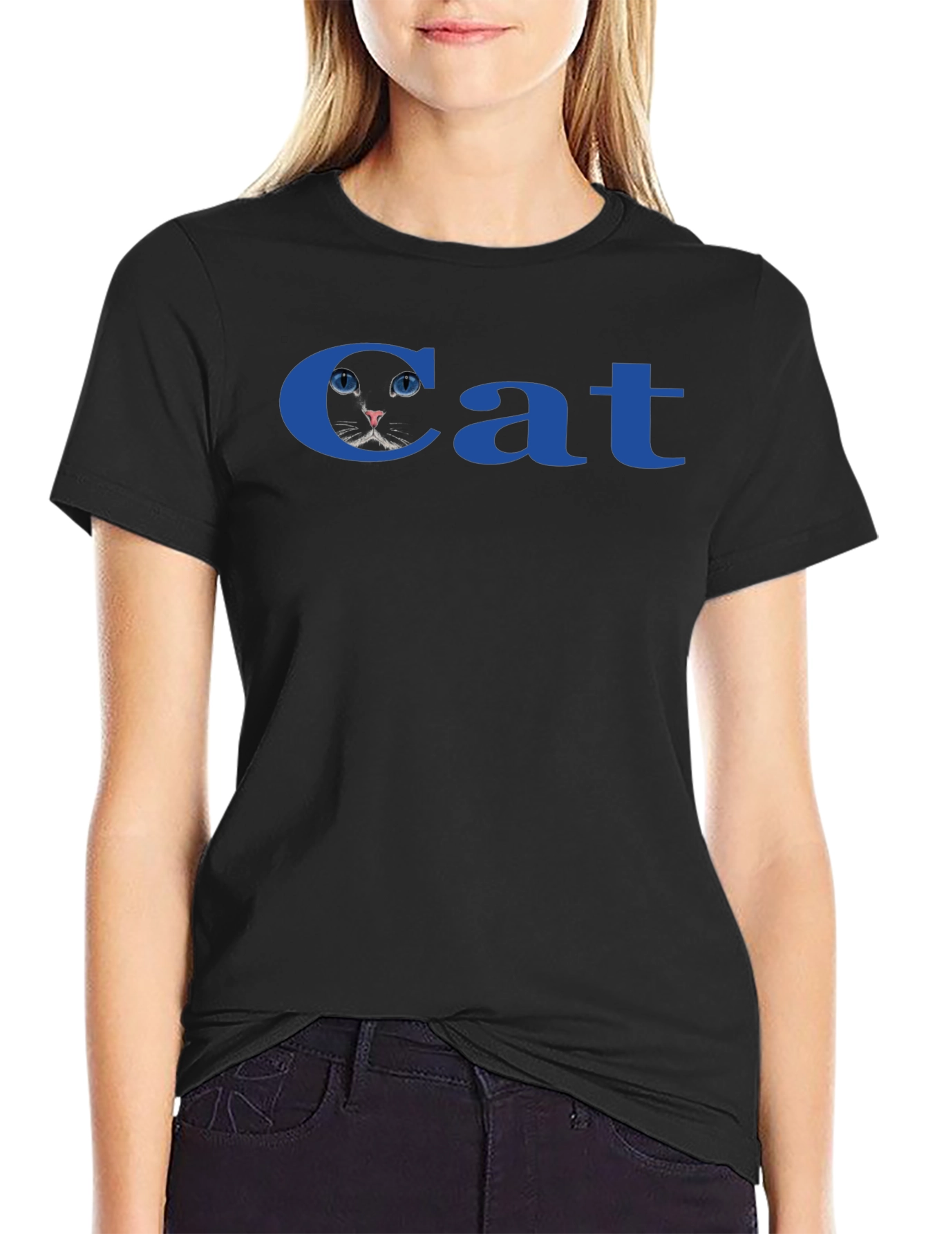 Cat T-Shirt - Blue Text Novelty Tee