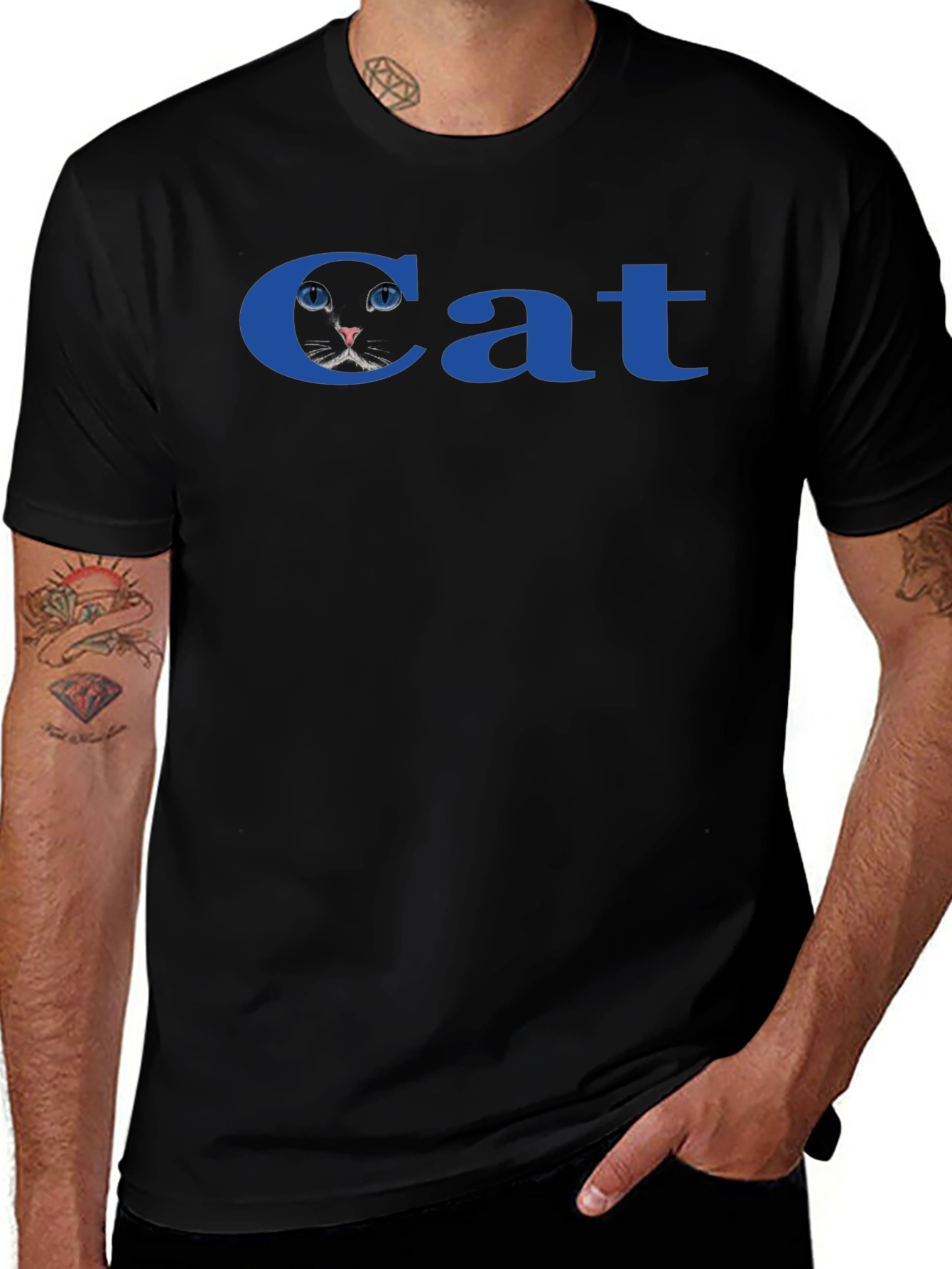 Cat T-Shirt - Blue Text Novelty Tee