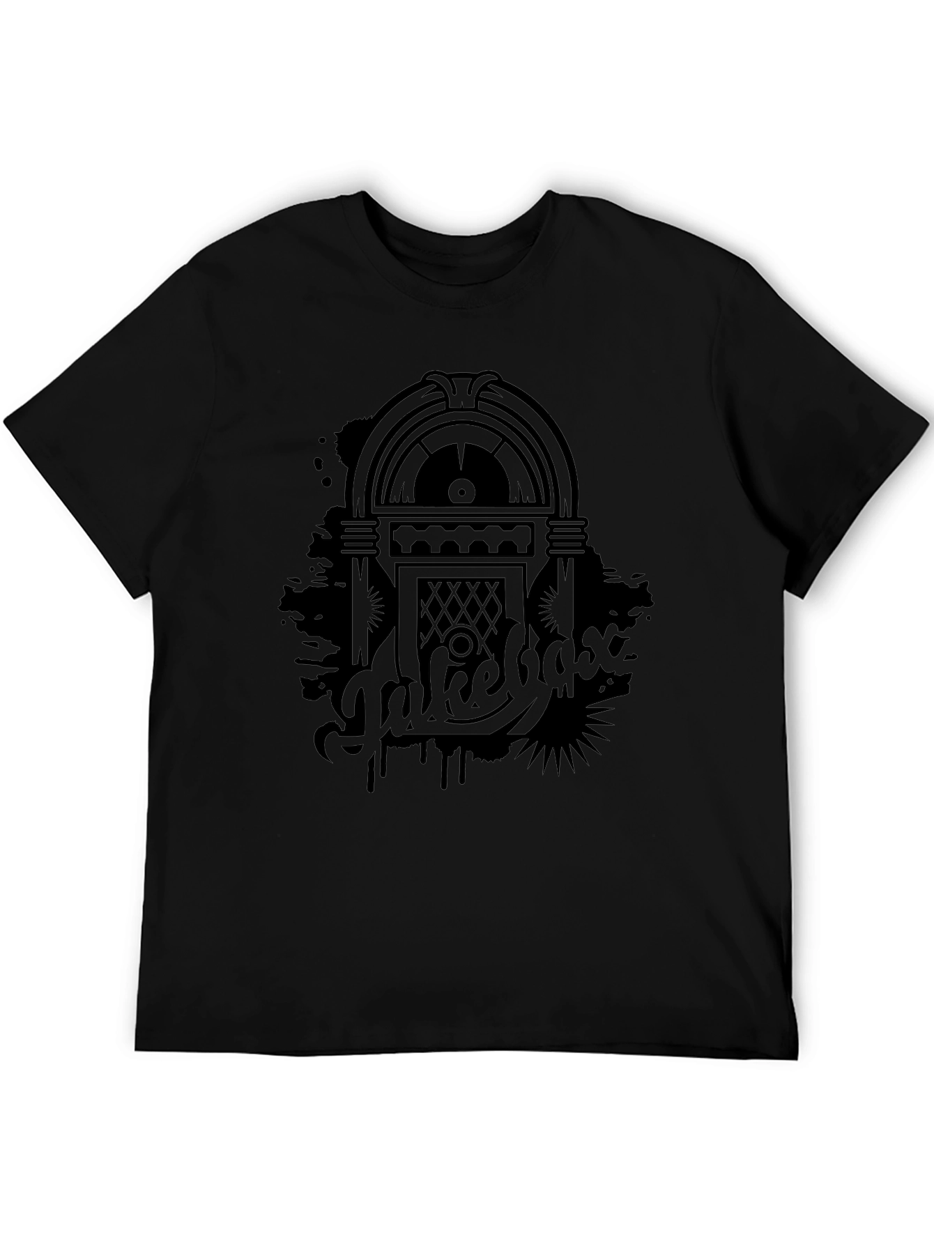 Retro Jukebox Graphic Tee - Black Cotton T-Shirt