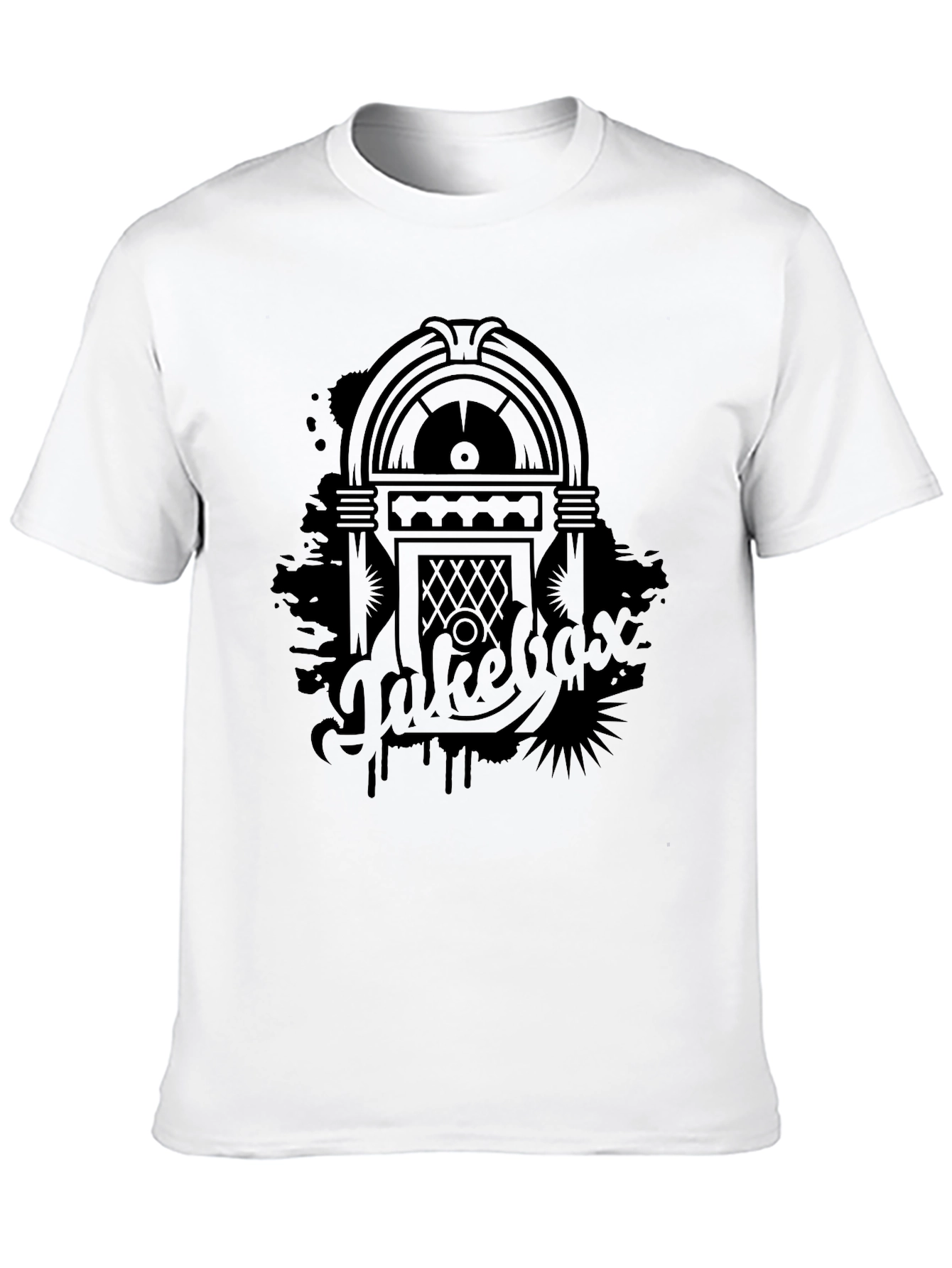 Retro Jukebox Graphic Tee - Black Cotton T-Shirt