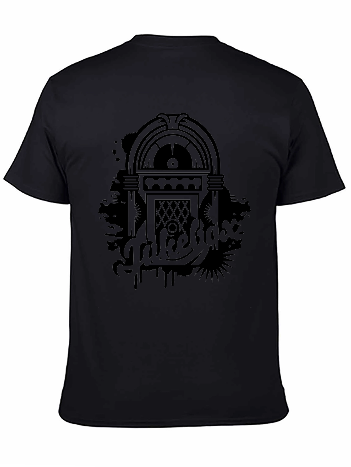 Retro Jukebox Graphic Tee - Black Cotton T-Shirt