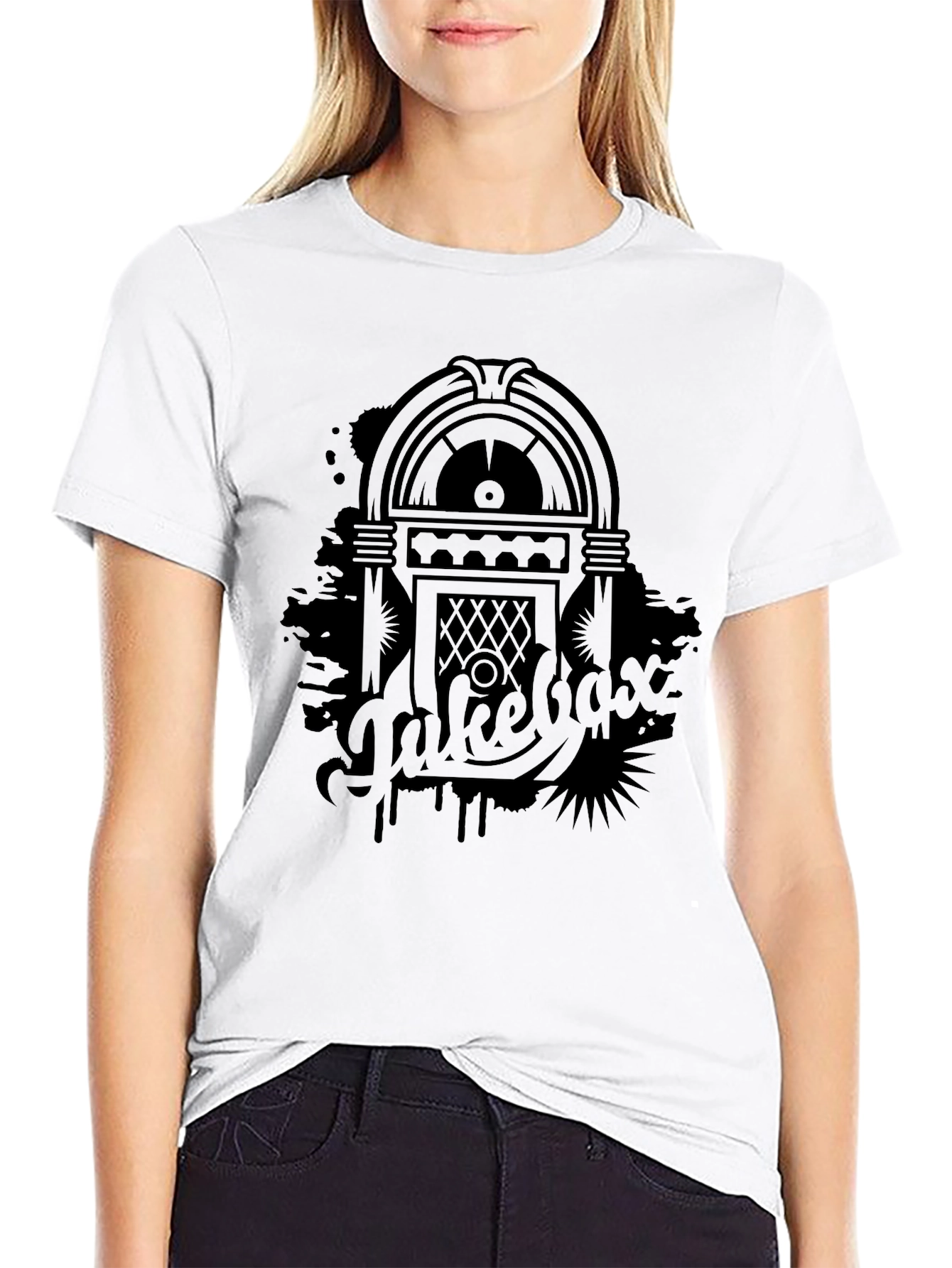 Retro Jukebox Graphic Tee - Black Cotton T-Shirt