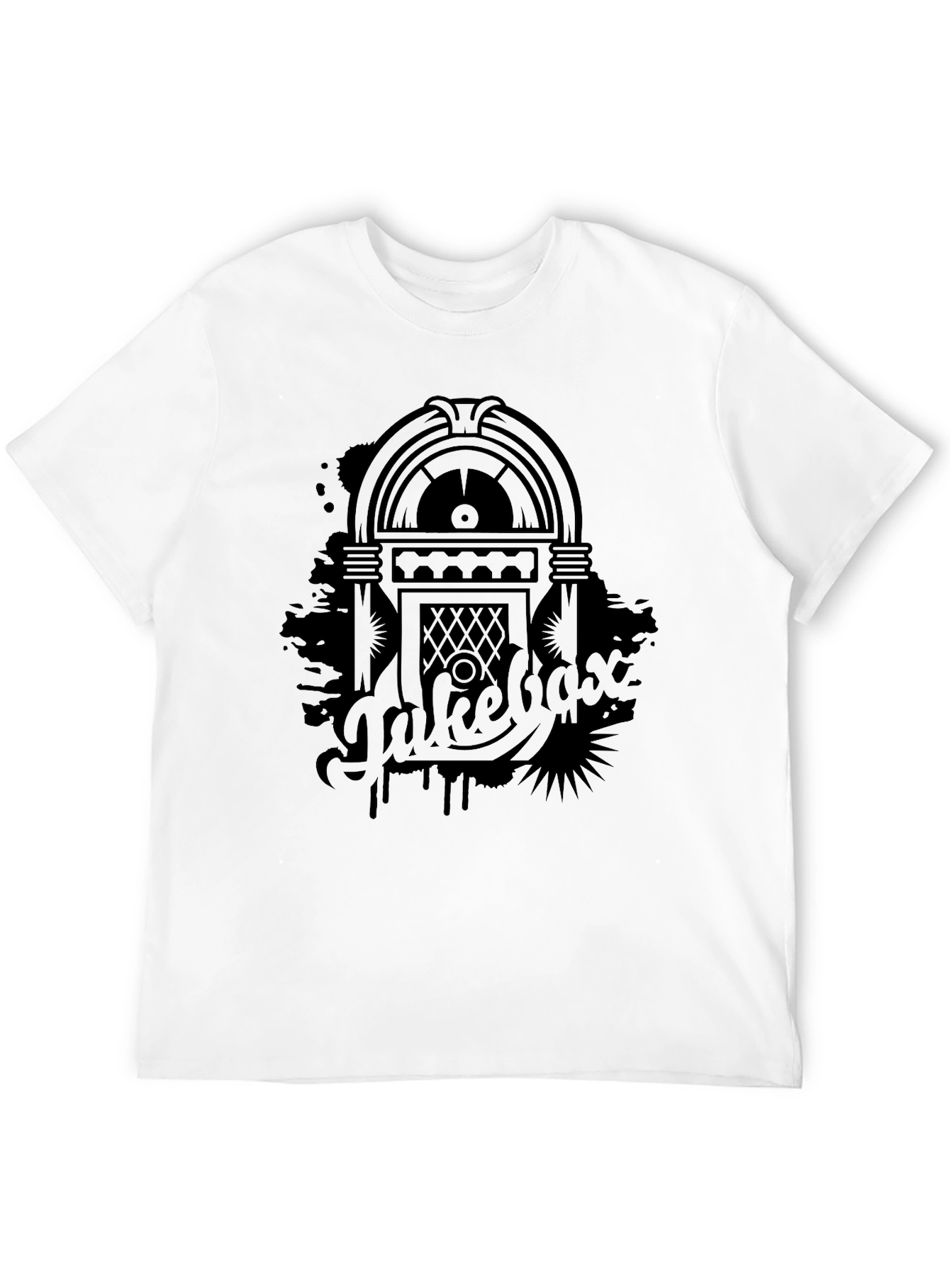 Retro Jukebox Graphic Tee - Black Cotton T-Shirt