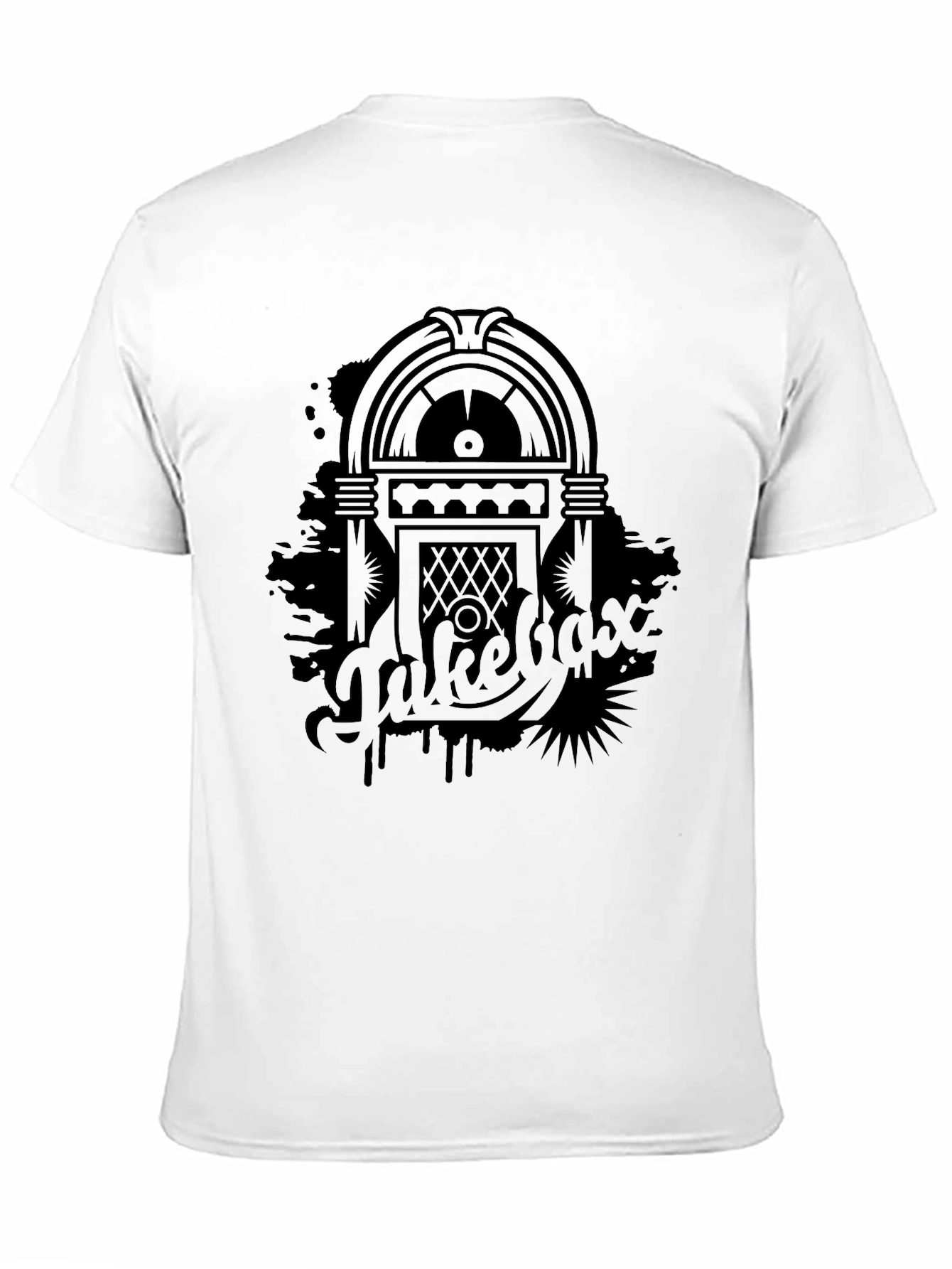 Retro Jukebox Graphic Tee - Black Cotton T-Shirt