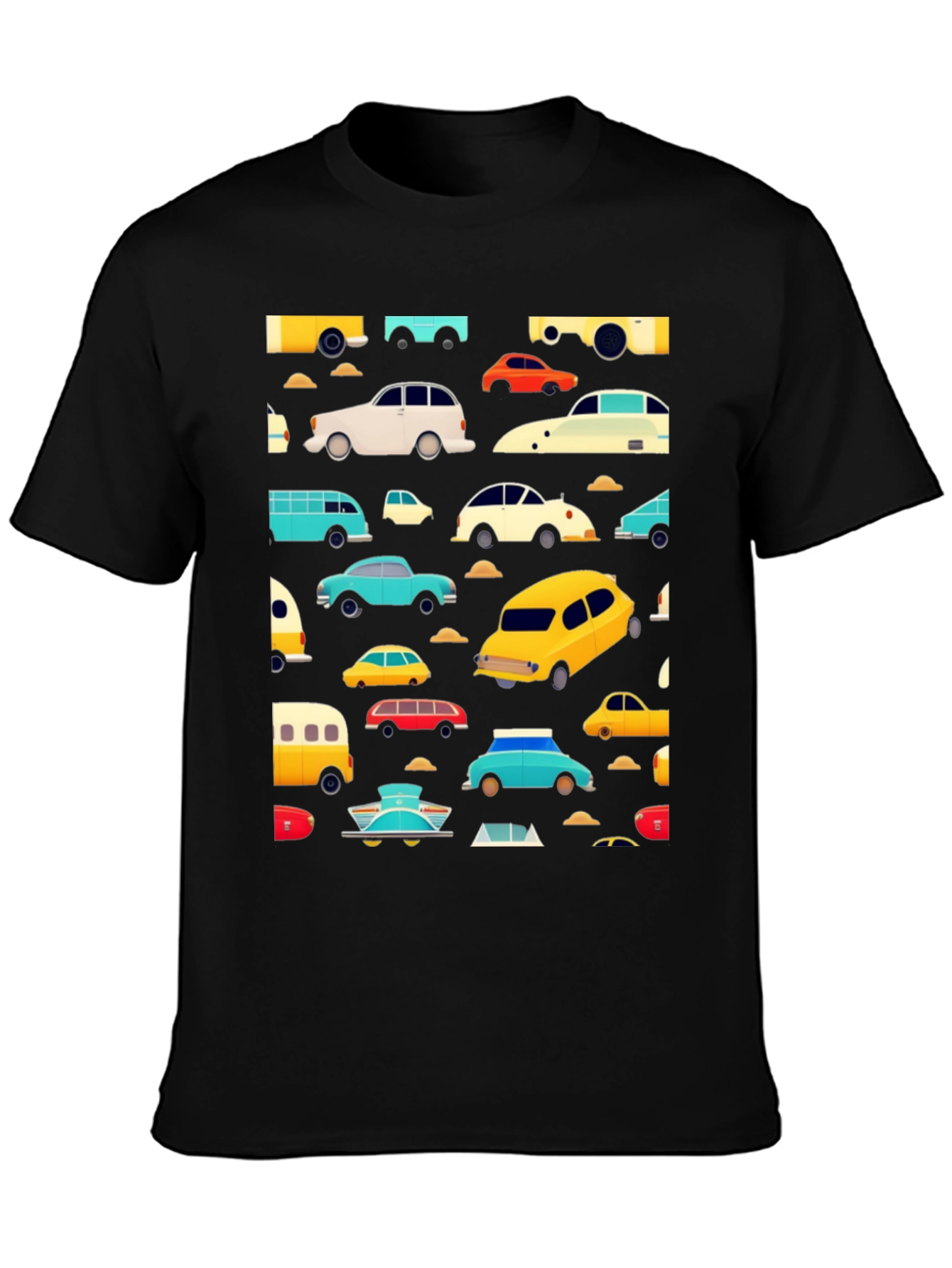 Retro Car Print Black T-Shirt
