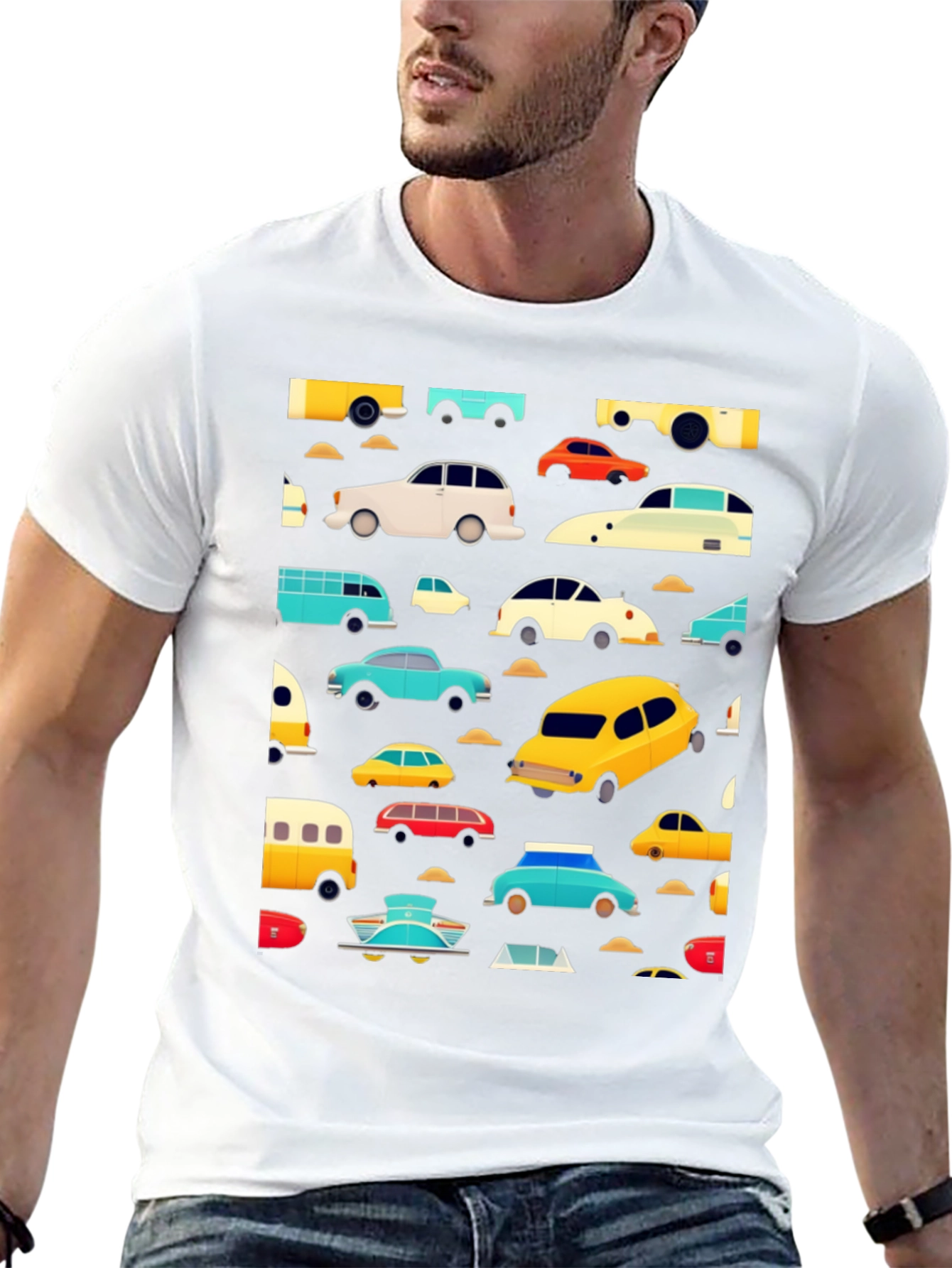 Retro Car Print Black T-Shirt