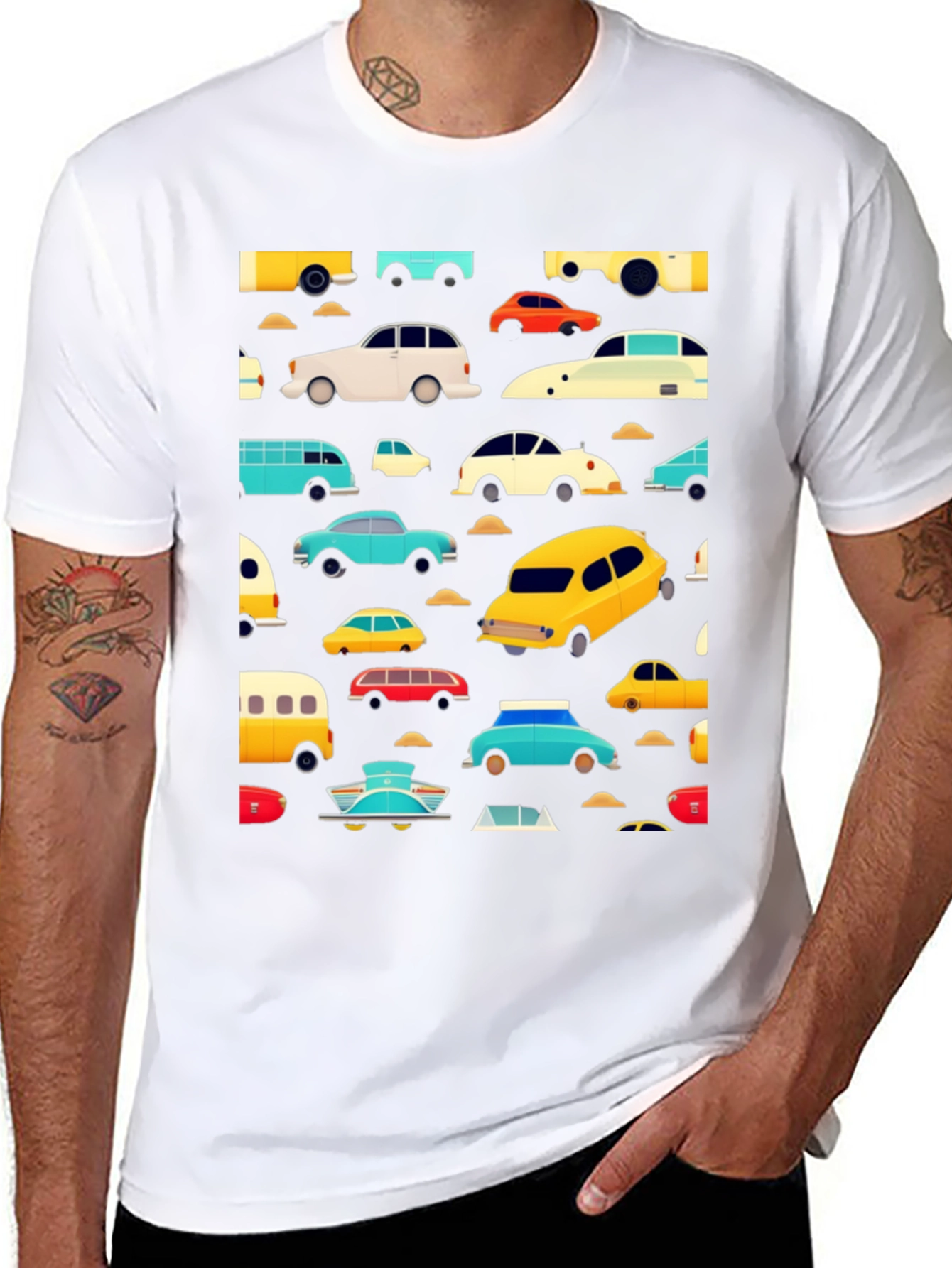 Retro Car Print Black T-Shirt