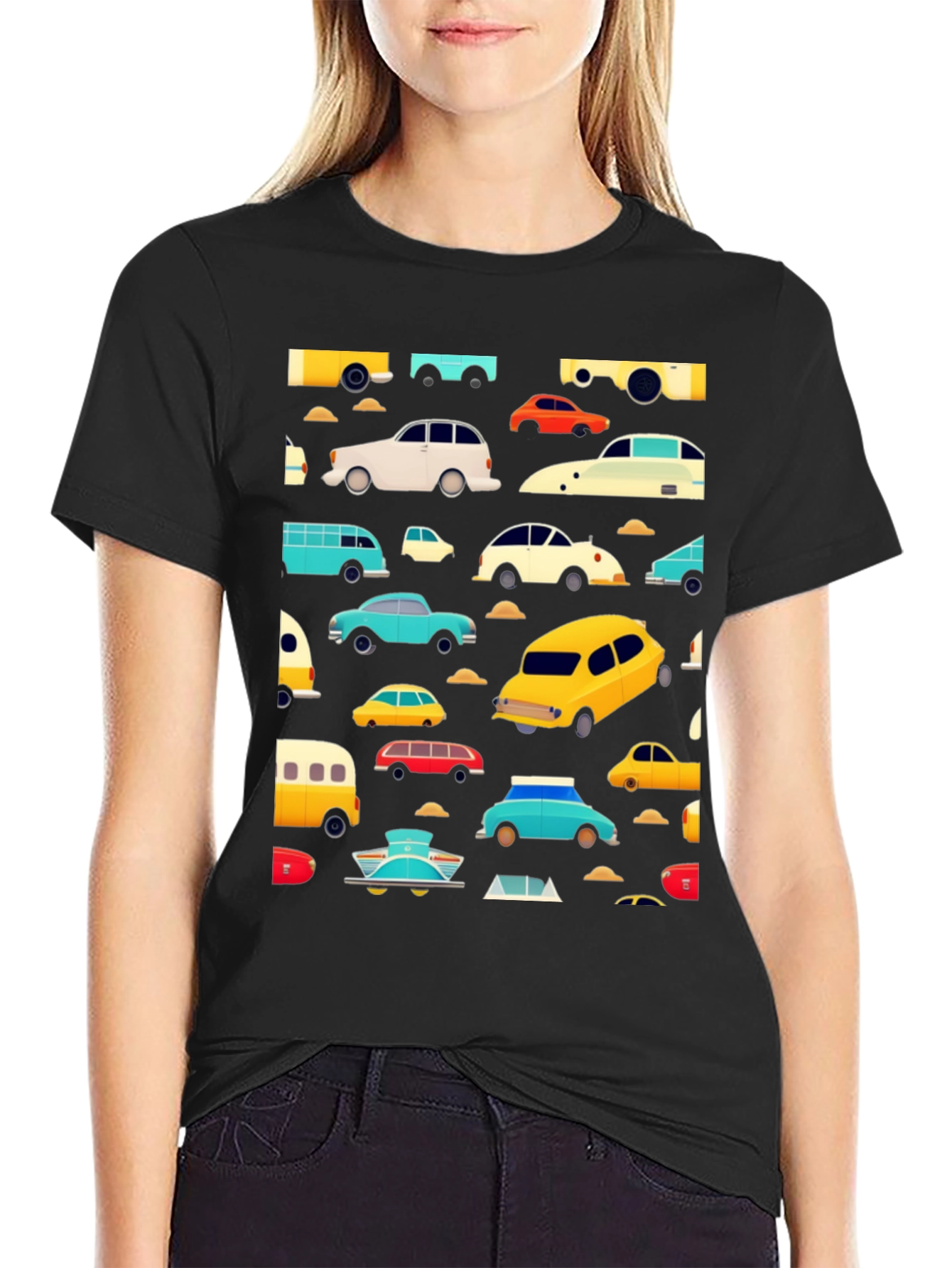 Retro Car Print Black T-Shirt