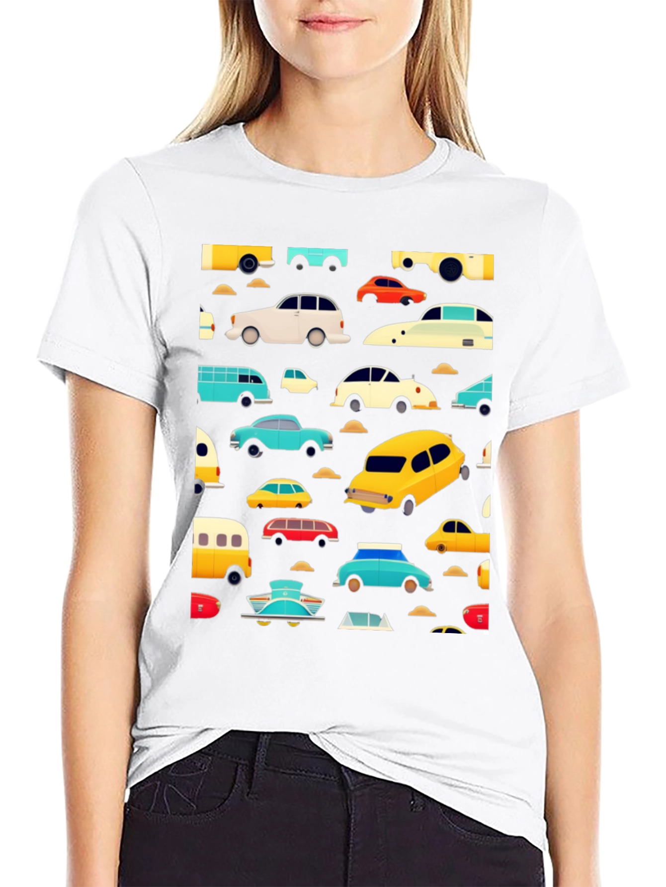Retro Car Print Black T-Shirt