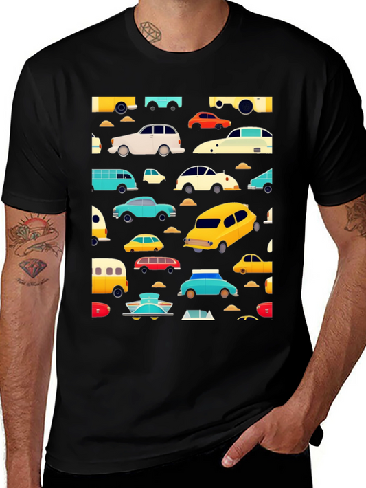 Retro Car Print Black T-Shirt