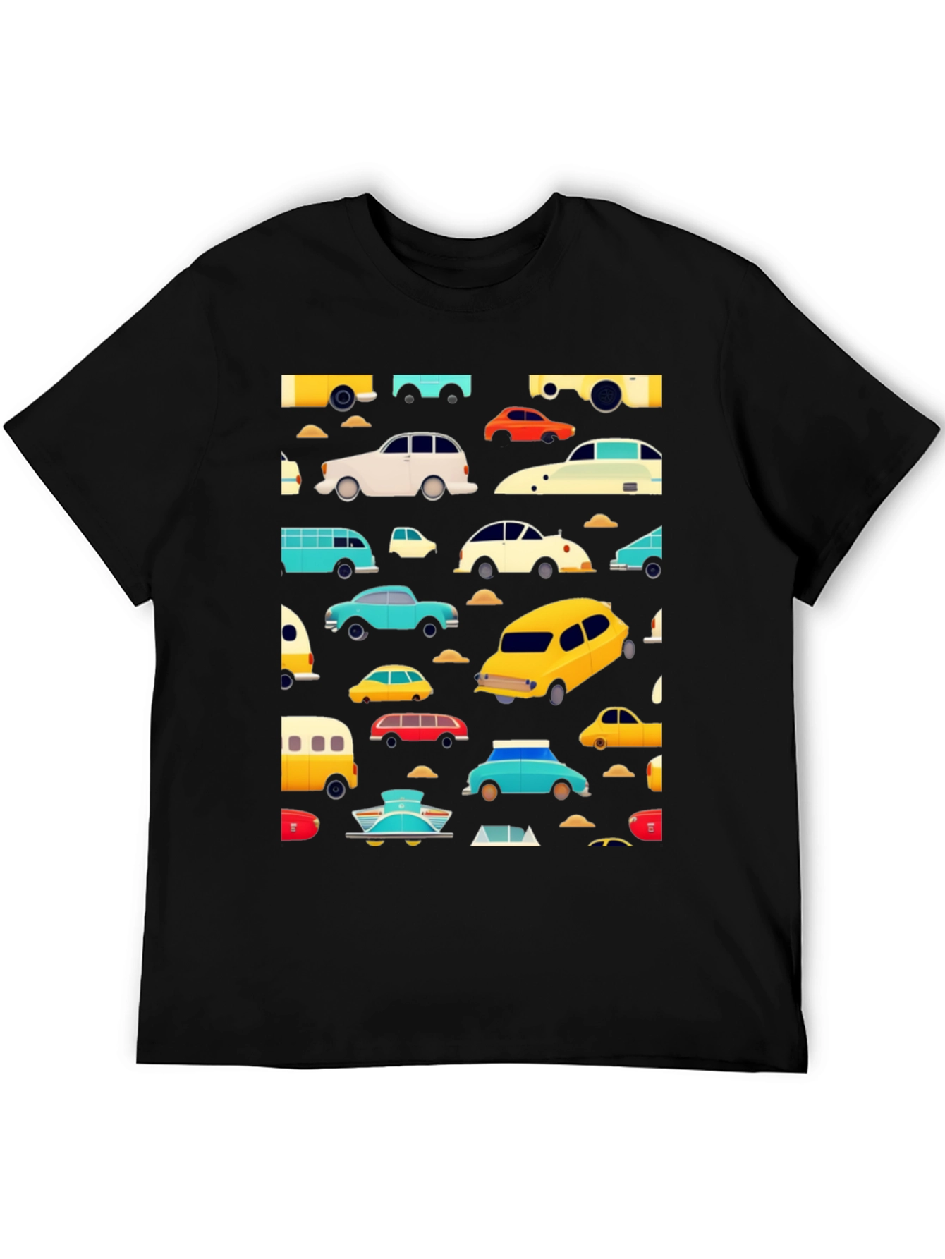 Retro Car Print Black T-Shirt