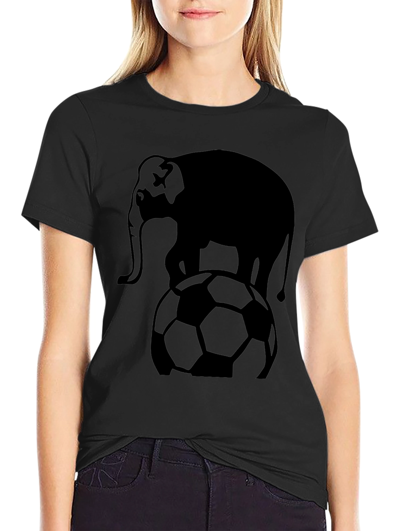 Elephant Soccer Ball Graphic T-Shirt - Black