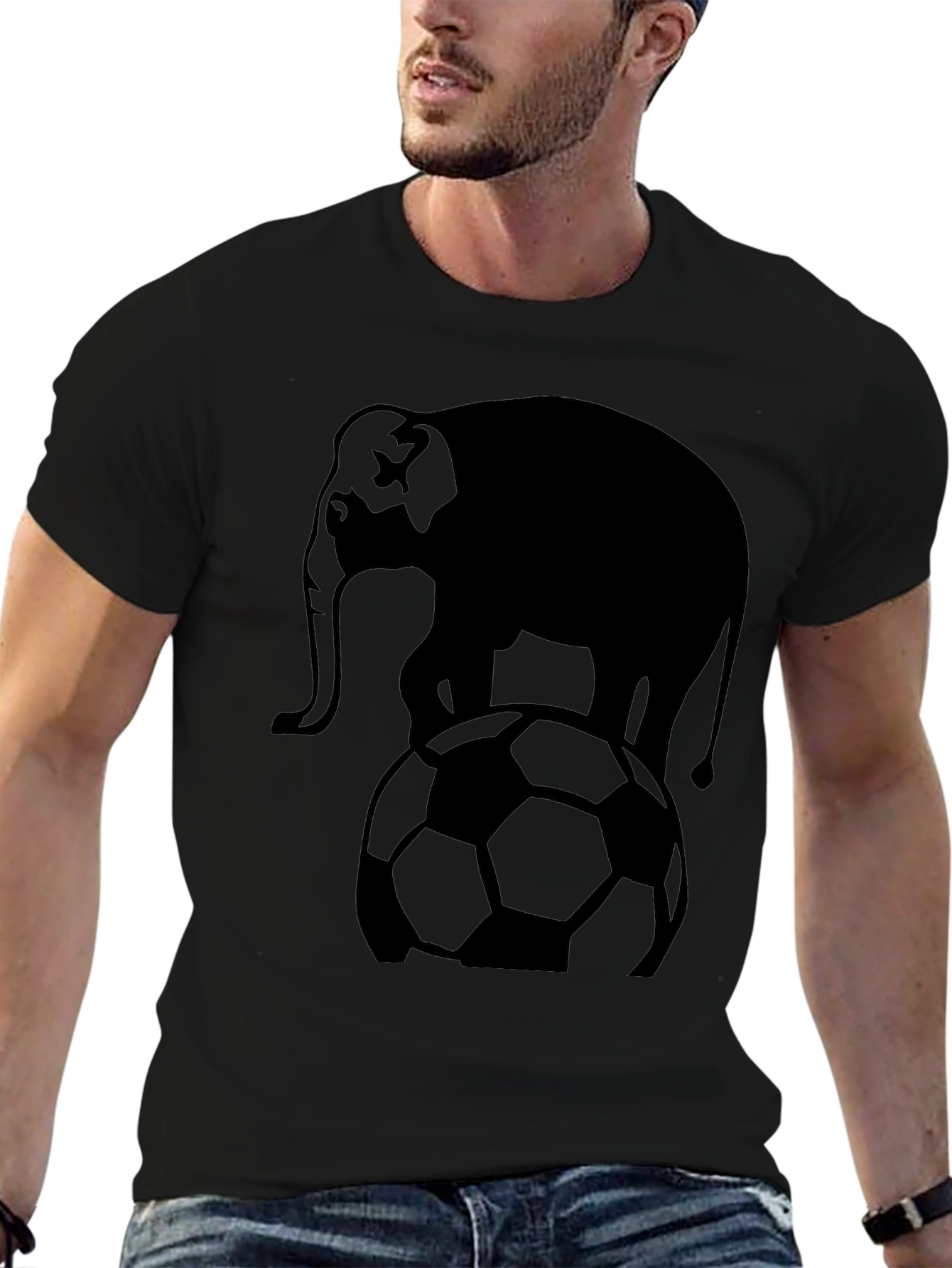 Elephant Soccer Ball Graphic T-Shirt - Black