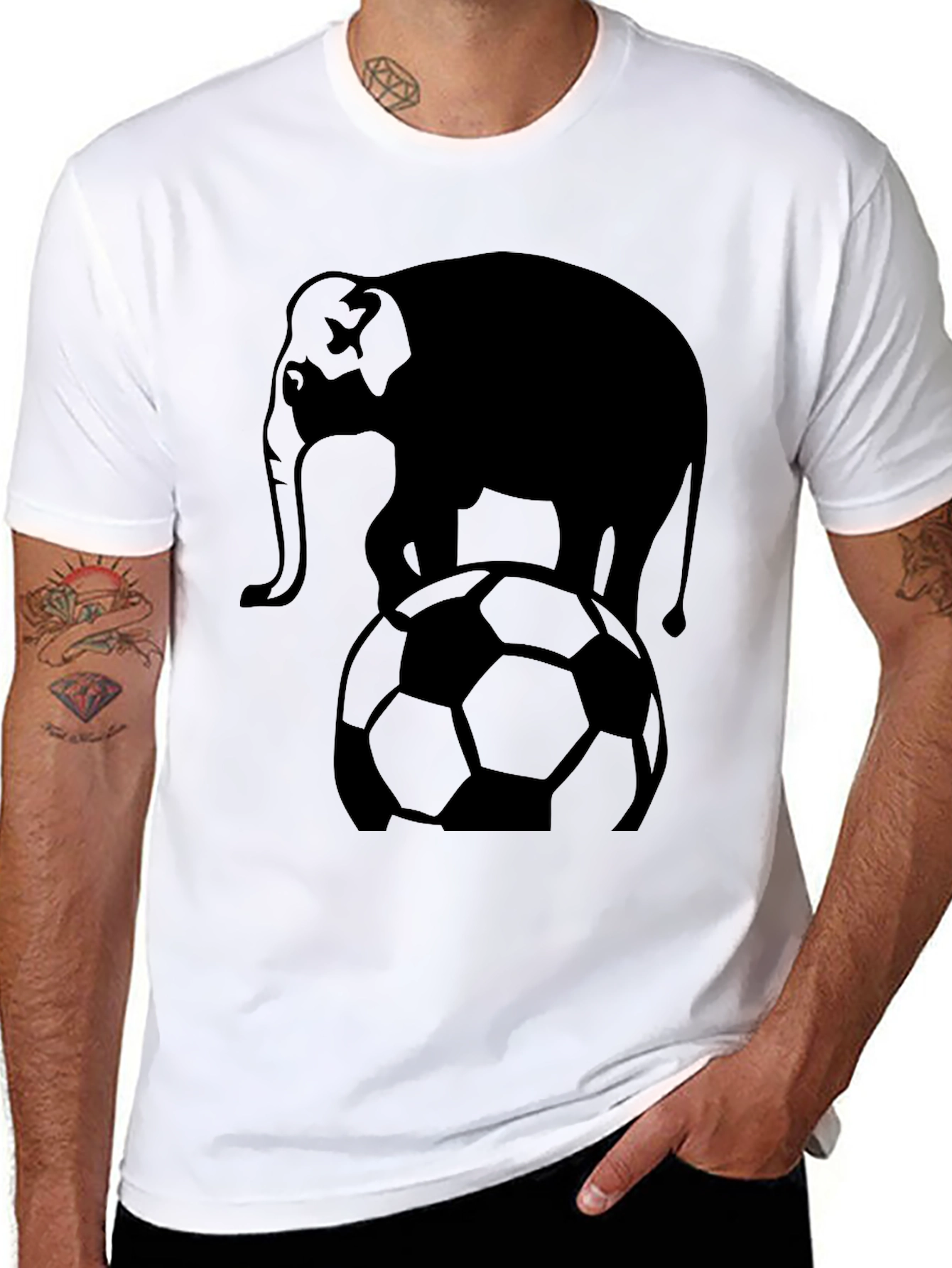 Elephant Soccer Ball Graphic T-Shirt - Black