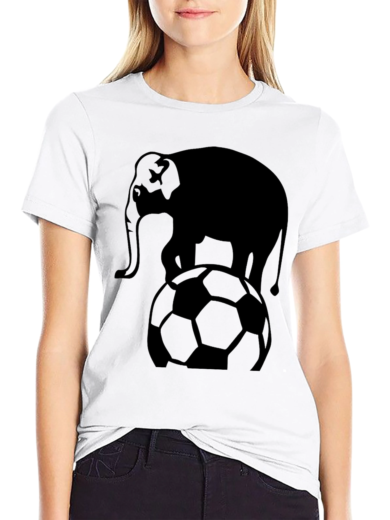 Elephant Soccer Ball Graphic T-Shirt - Black