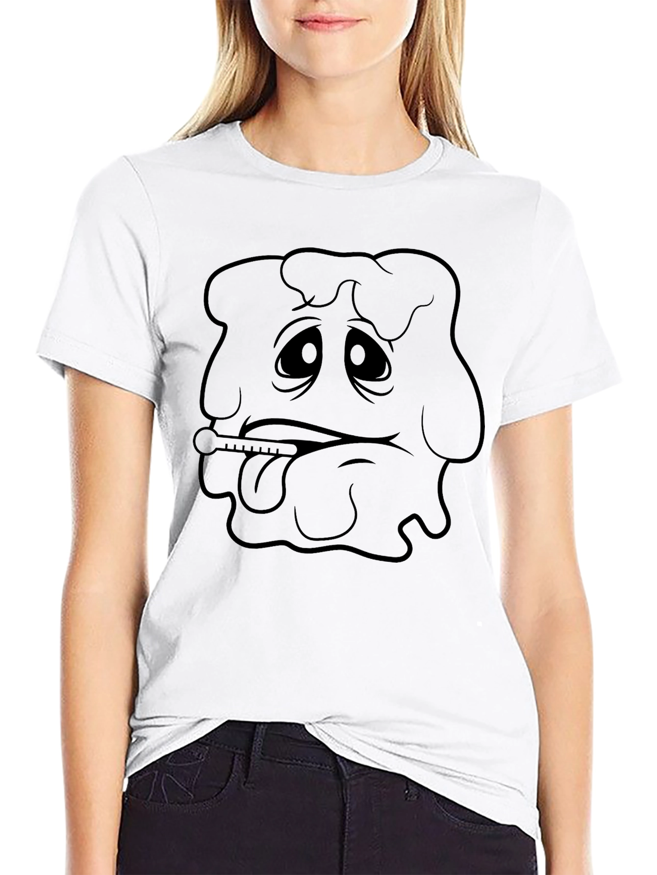 Sick Day Cartoon Character Black T-Shirt