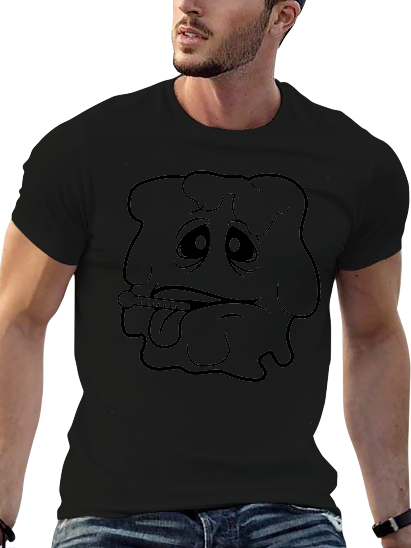 Sick Day Cartoon Character Black T-Shirt