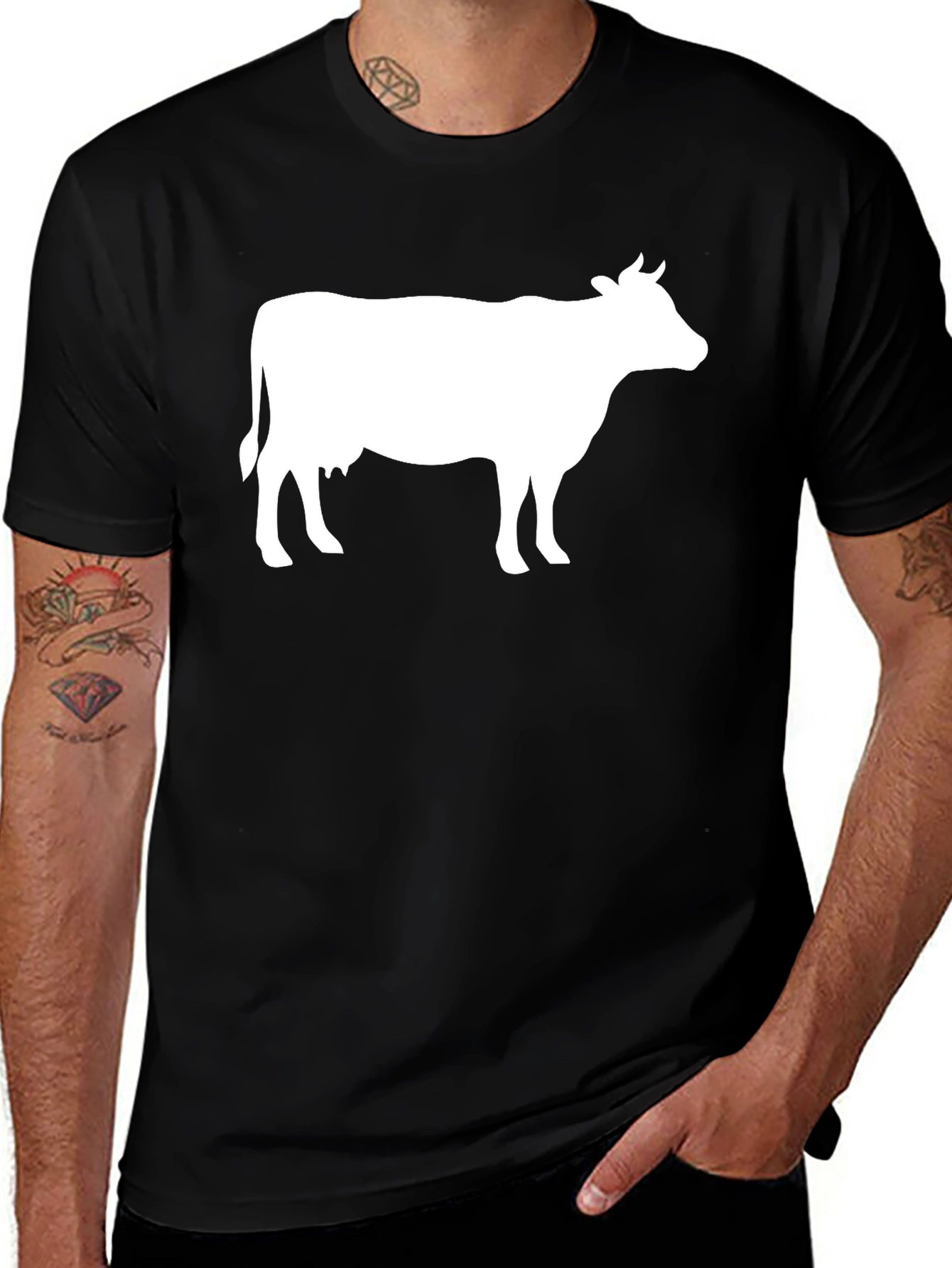 Cow Graphic T-Shirt - Black Cotton Blend
