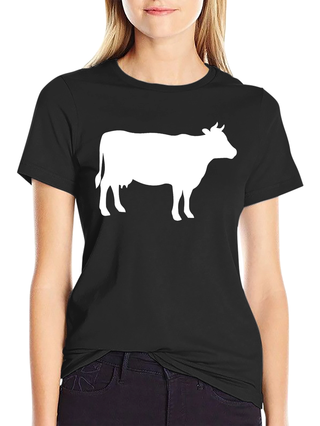 Cow Graphic T-Shirt - Black Cotton Blend
