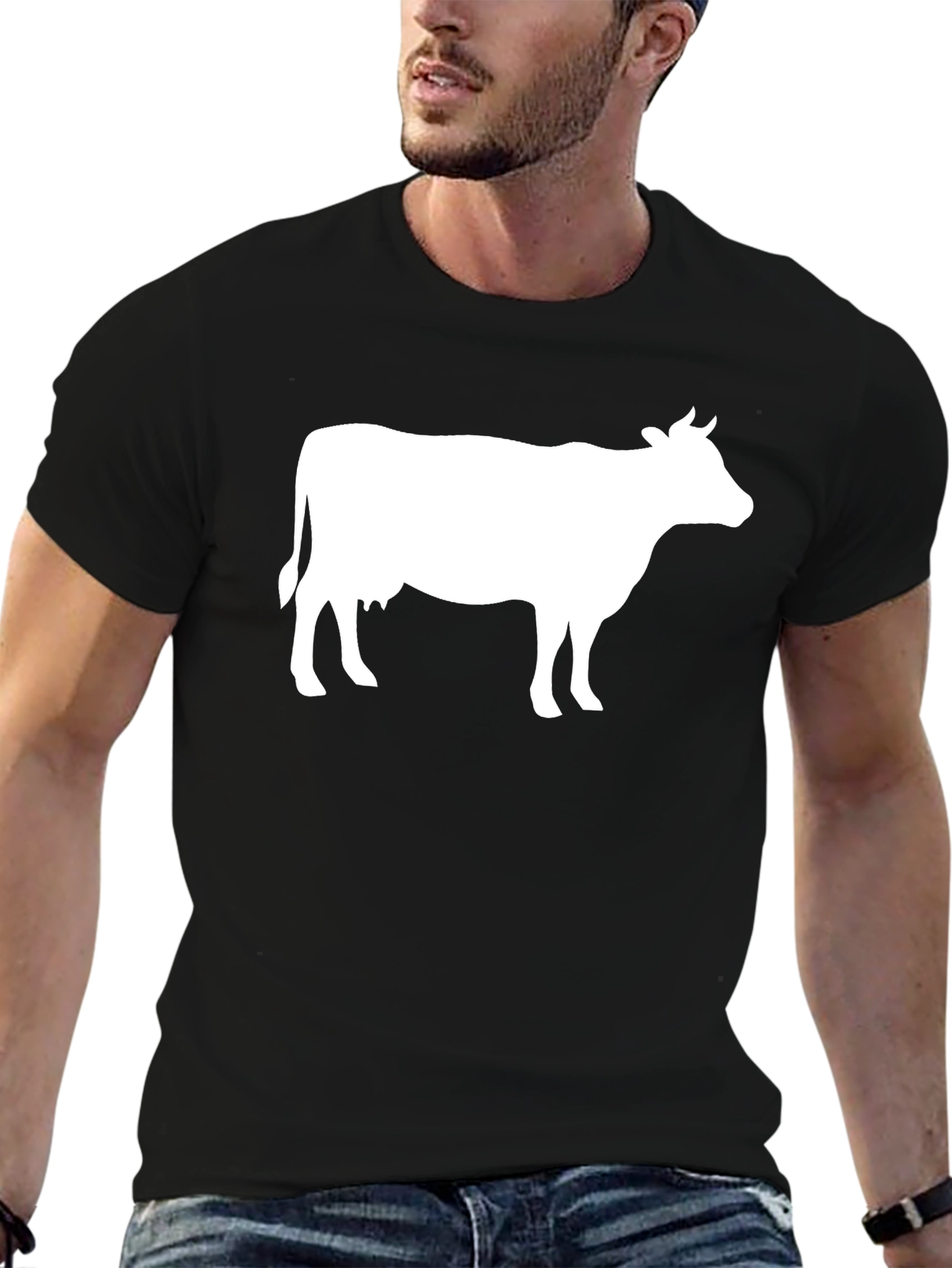 Cow Graphic T-Shirt - Black Cotton Blend