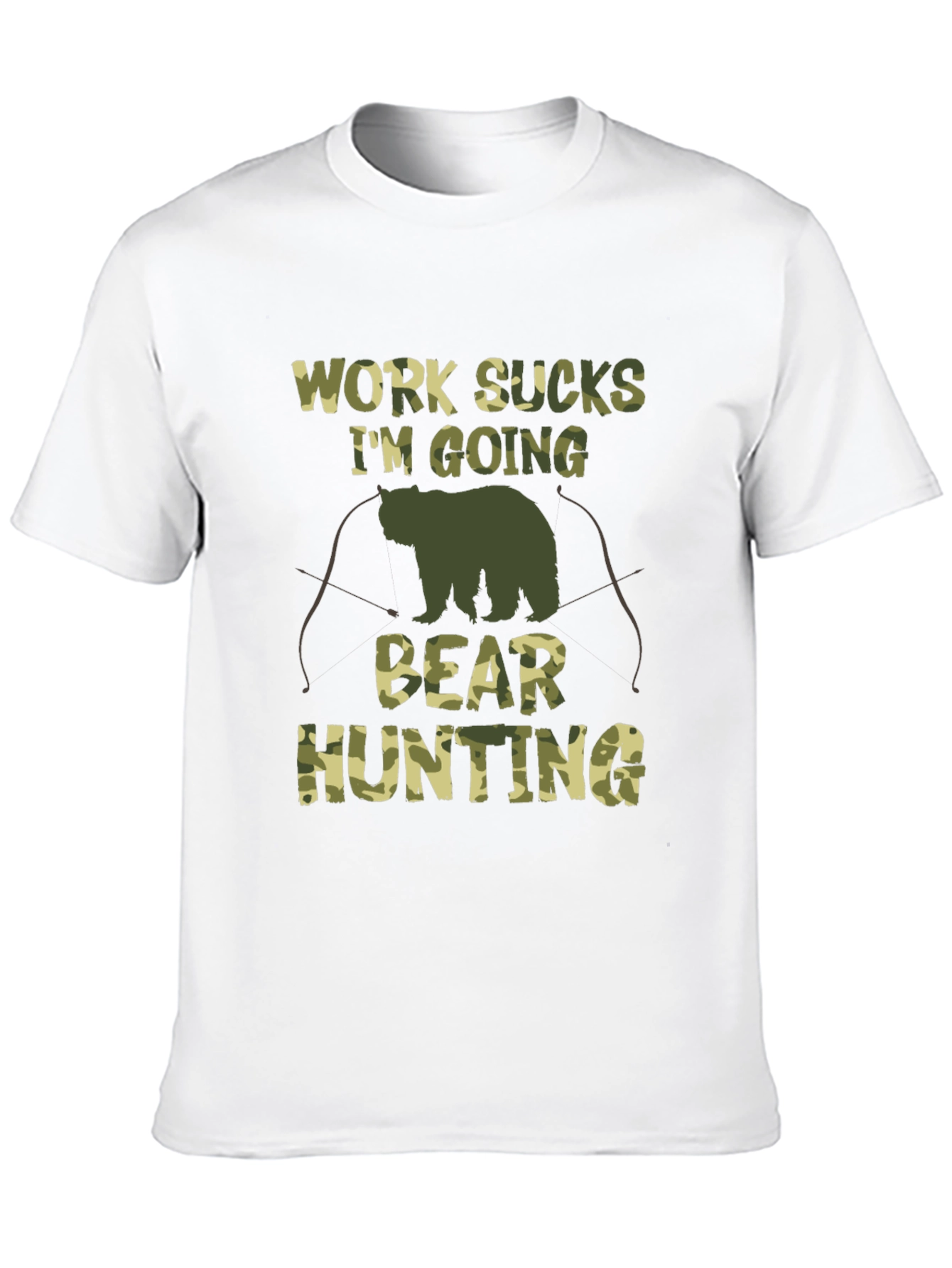 Work Sucks Bear Hunting Camo Graphic T-Shirt