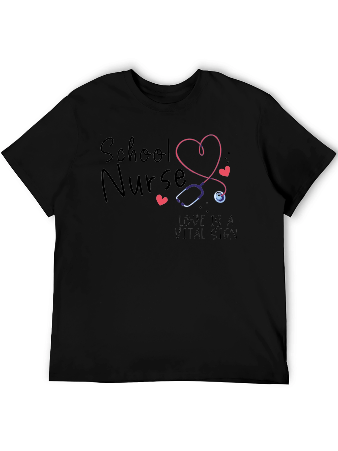 School Nurse Love is a Vital Sign Black T-Shirt