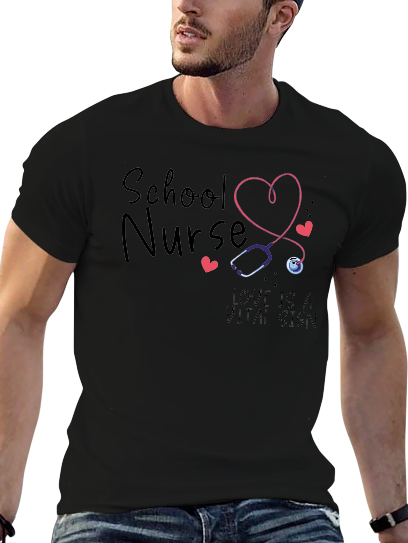 School Nurse Love is a Vital Sign Black T-Shirt