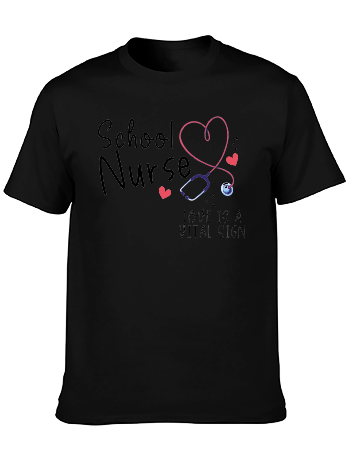 School Nurse Love is a Vital Sign Black T-Shirt