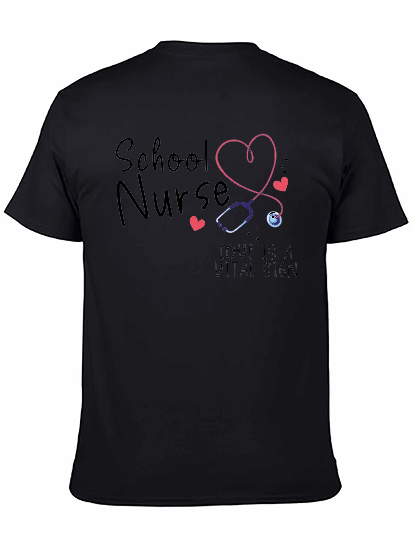 School Nurse Love is a Vital Sign Black T-Shirt