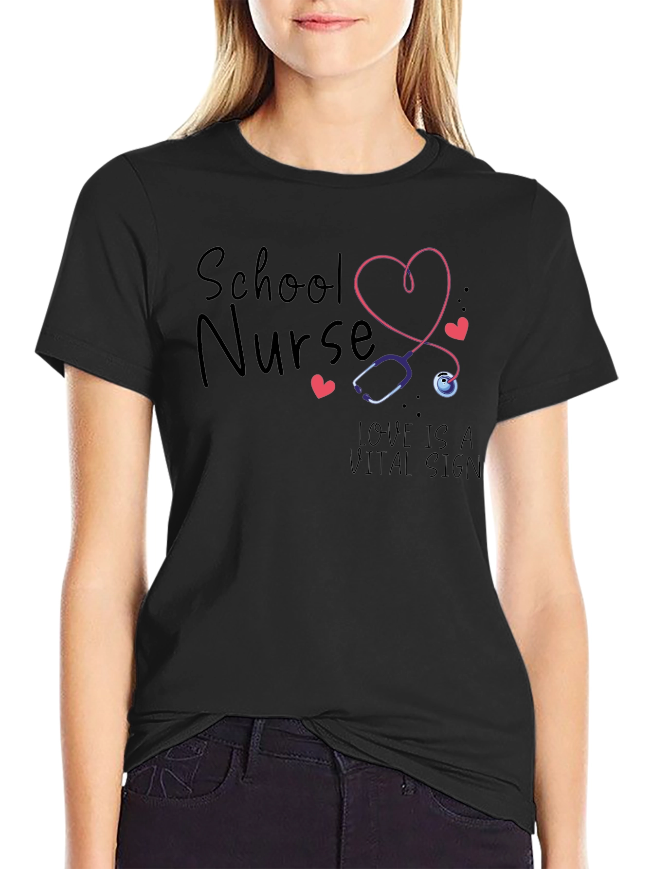 School Nurse Love is a Vital Sign Black T-Shirt