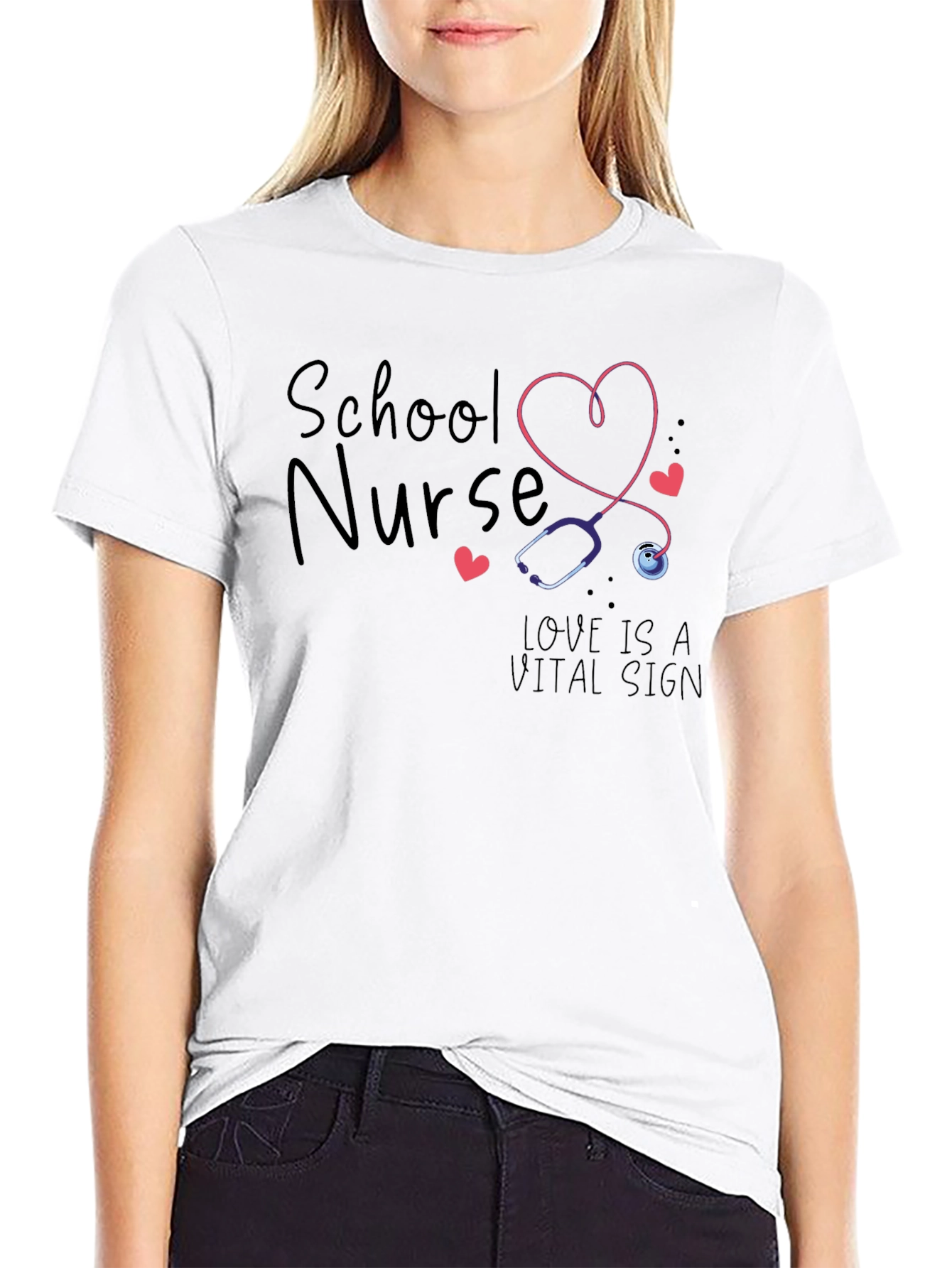 School Nurse Love is a Vital Sign Black T-Shirt