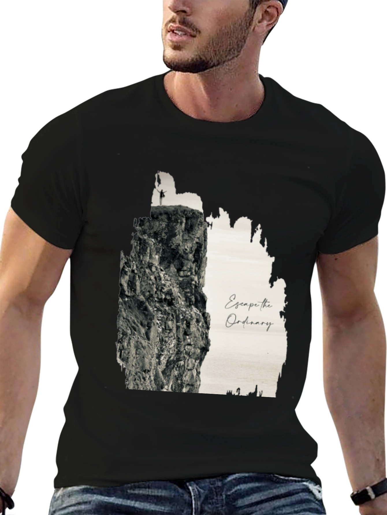 Escape the Ordinary Black Graphic Tee