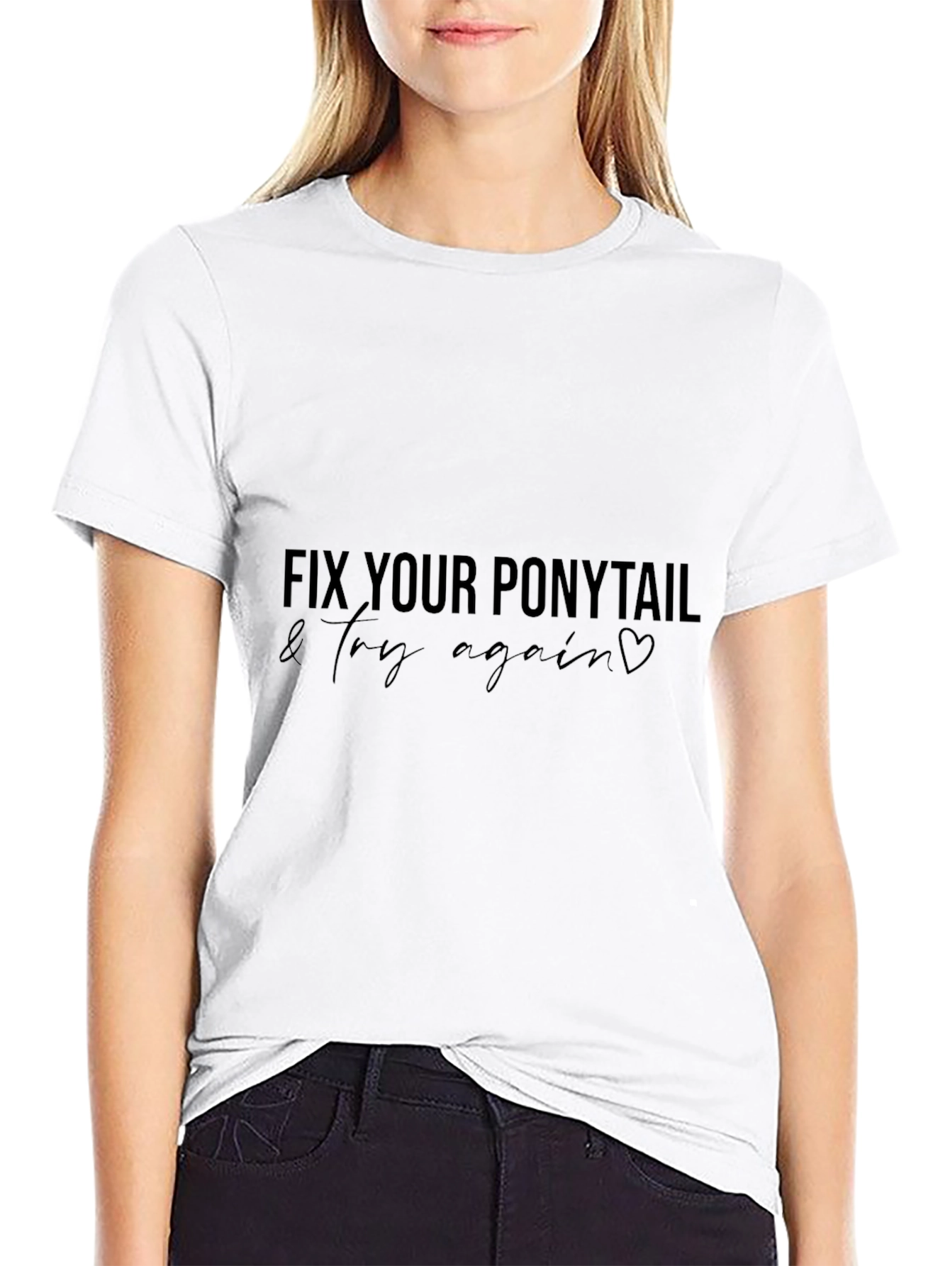 Fix Your Ponytail Graphic Black T-Shirt