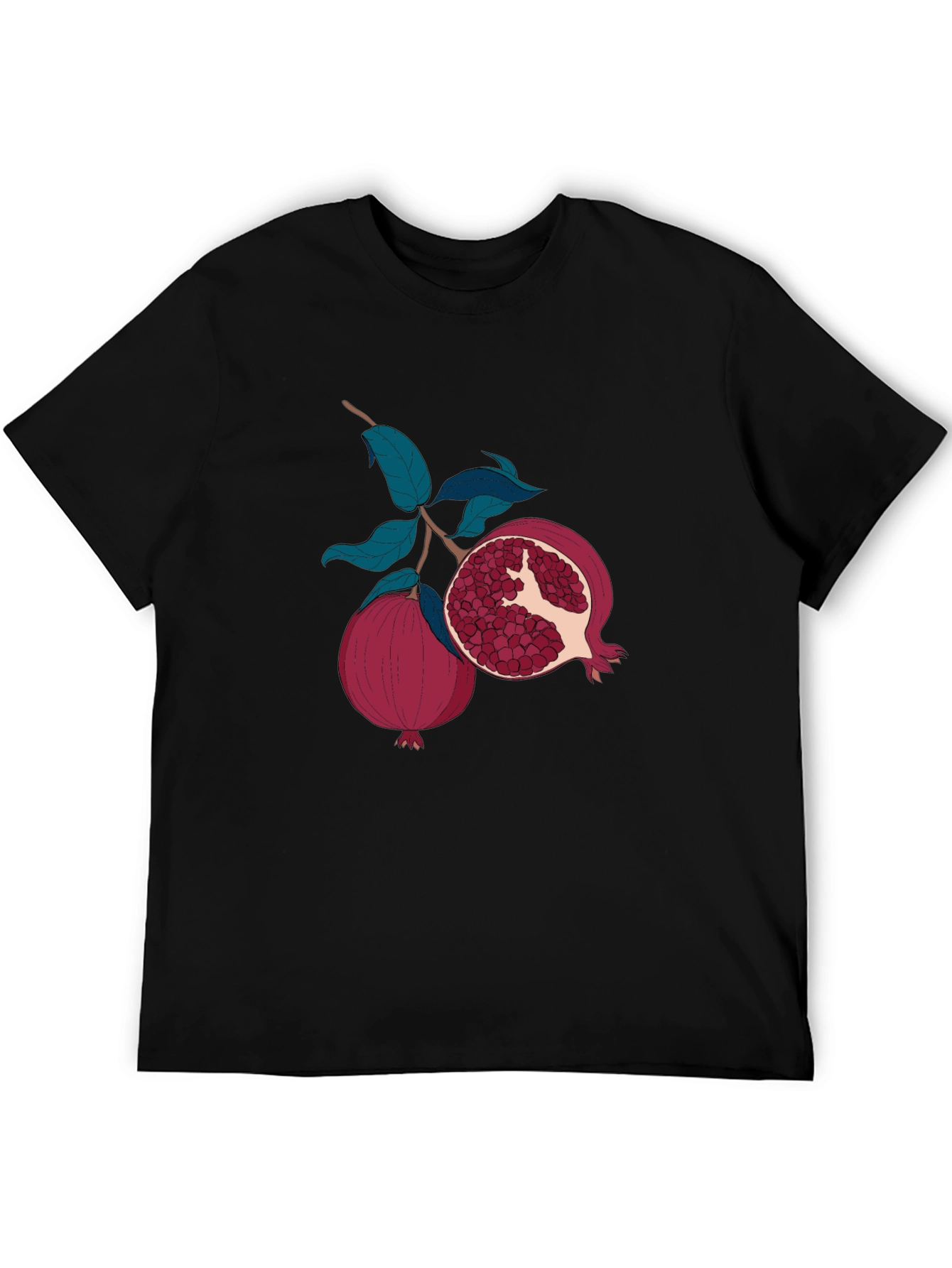 Pomegranate Fruit Graphic Print Black T-Shirt