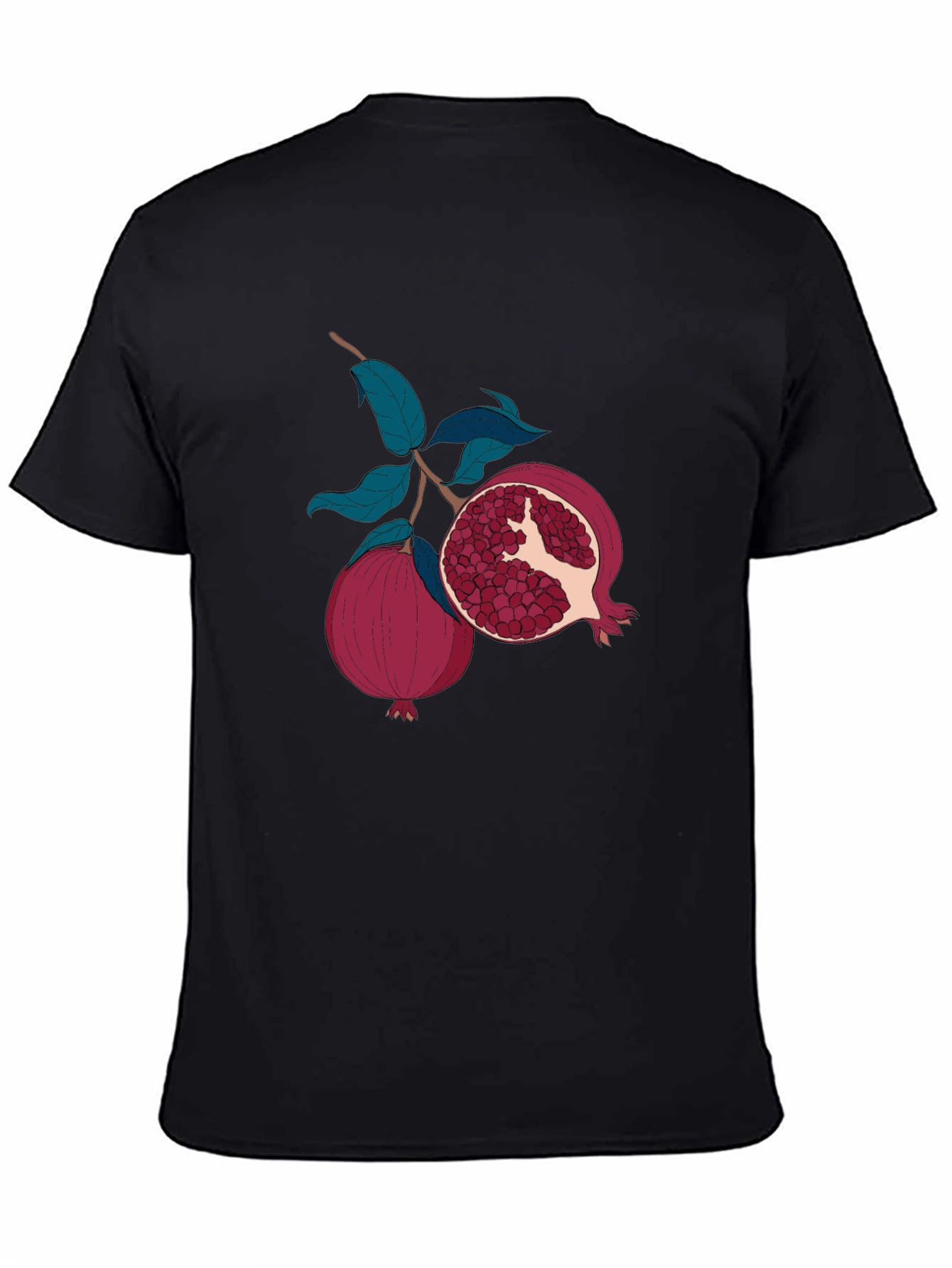 Pomegranate Fruit Graphic Print Black T-Shirt