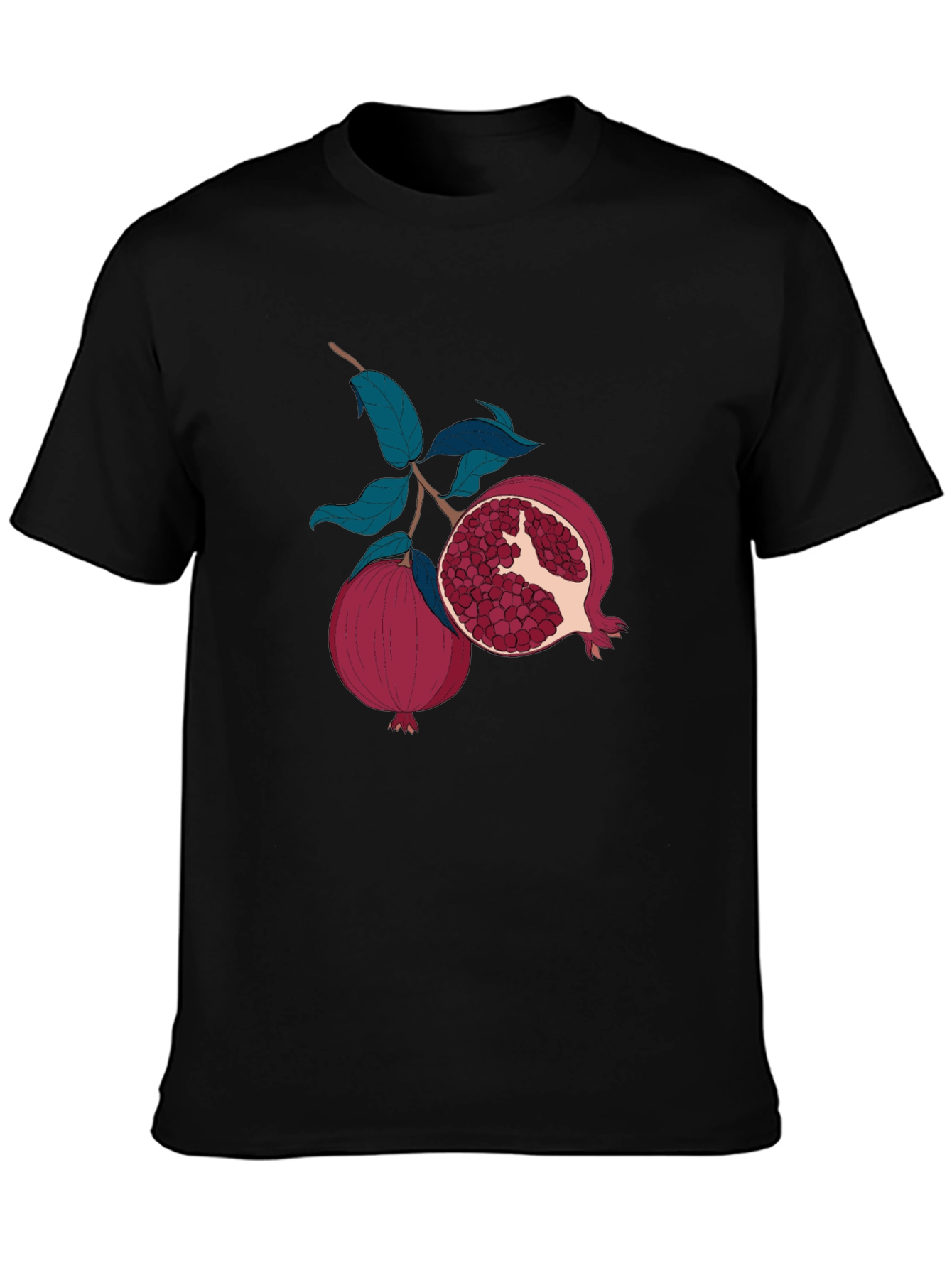 Pomegranate Fruit Graphic Print Black T-Shirt