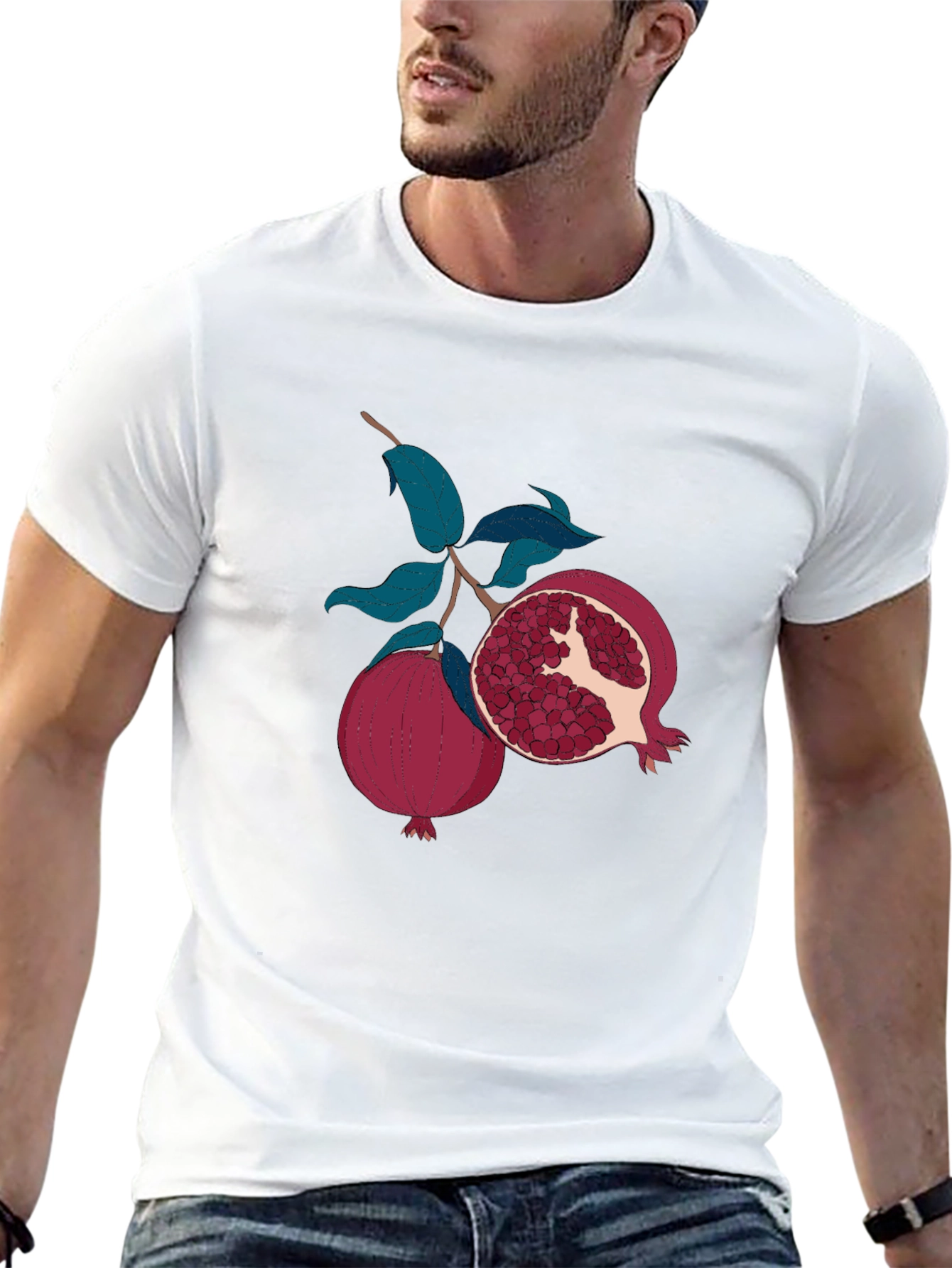 Pomegranate Fruit Graphic Print Black T-Shirt