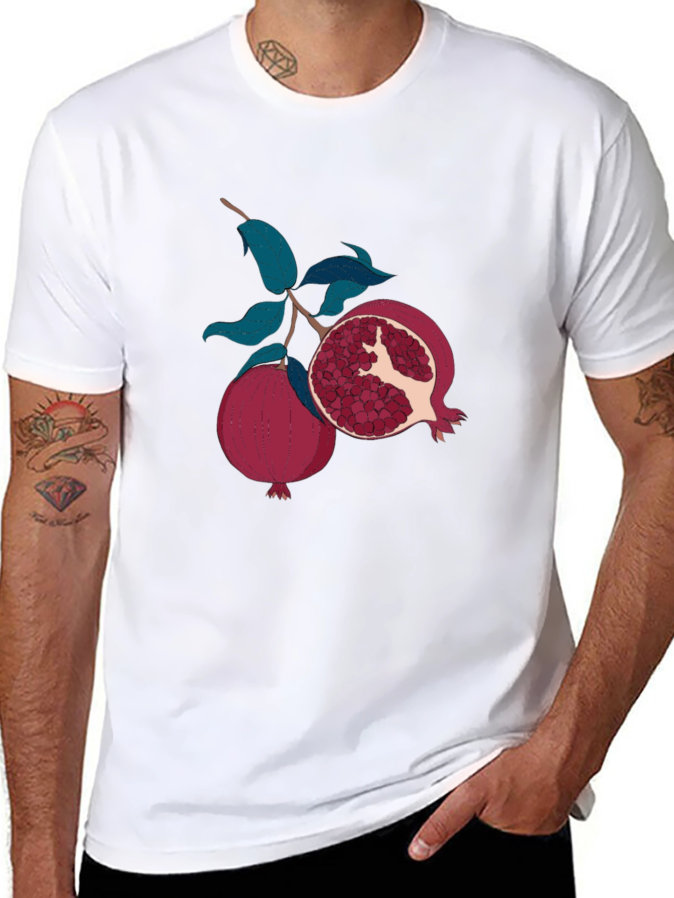 Pomegranate Fruit Graphic Print Black T-Shirt