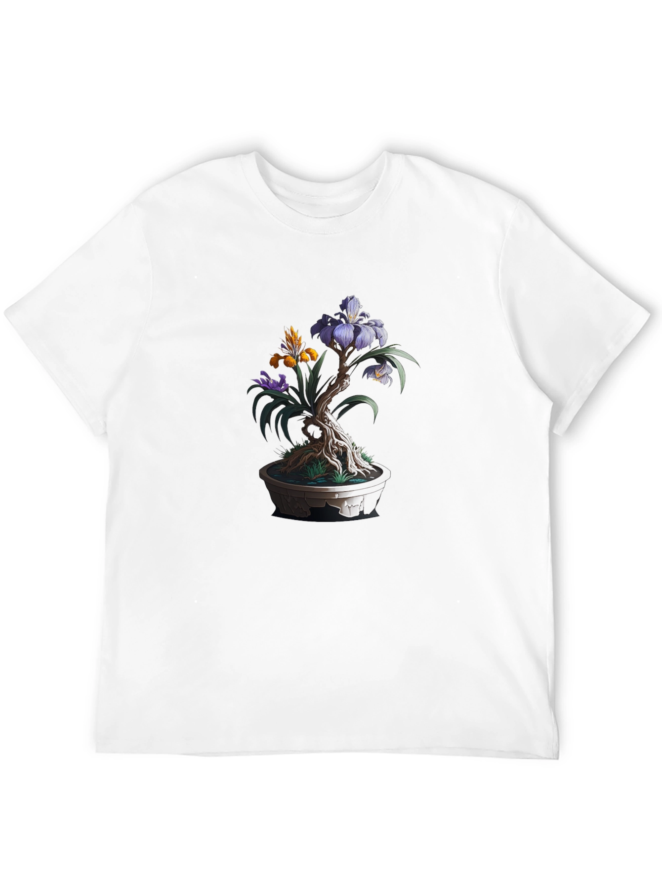 Bonsai Flower Graphic Tee - Artistic Mens Black T-Shirt