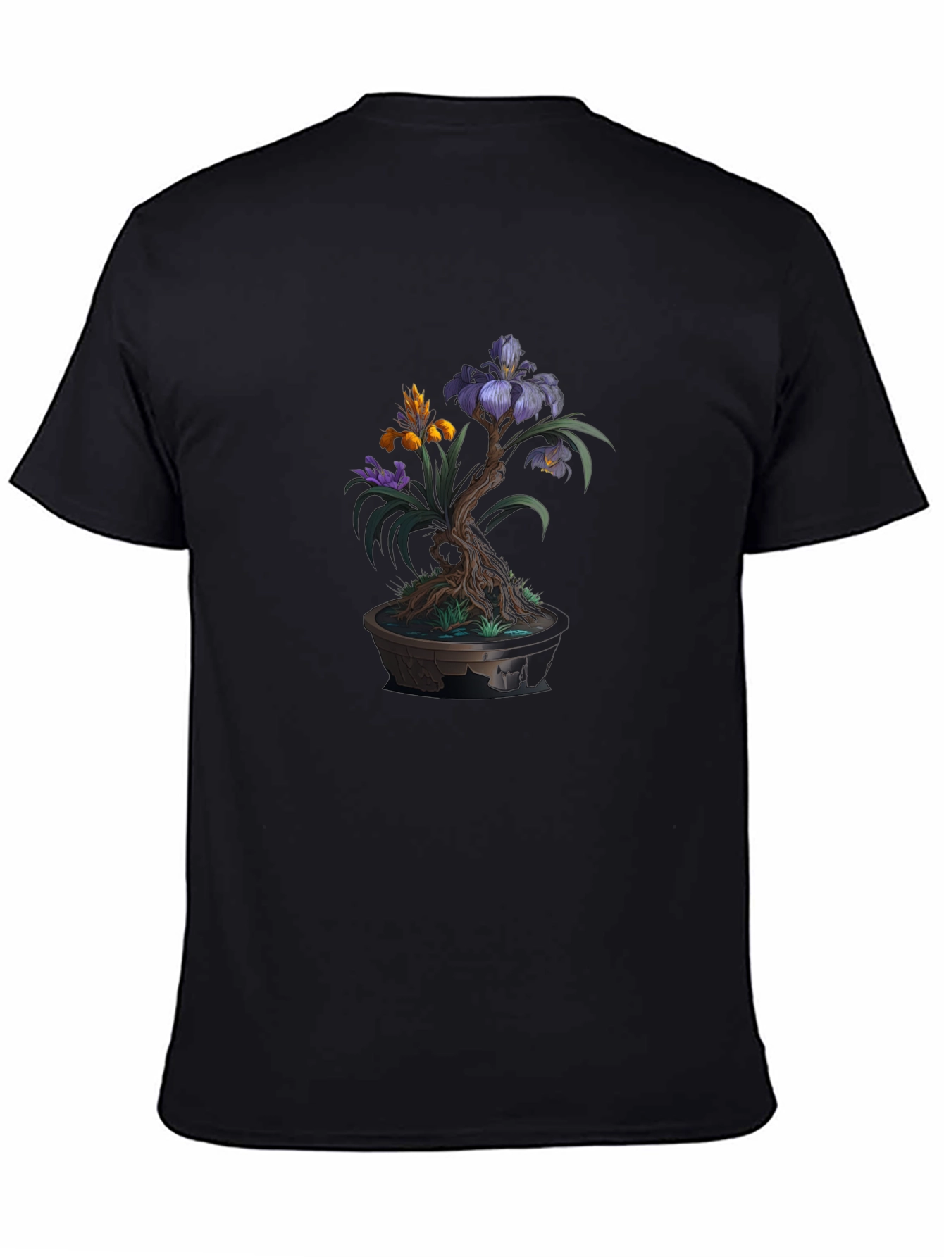 Bonsai Flower Graphic Tee - Artistic Mens Black T-Shirt