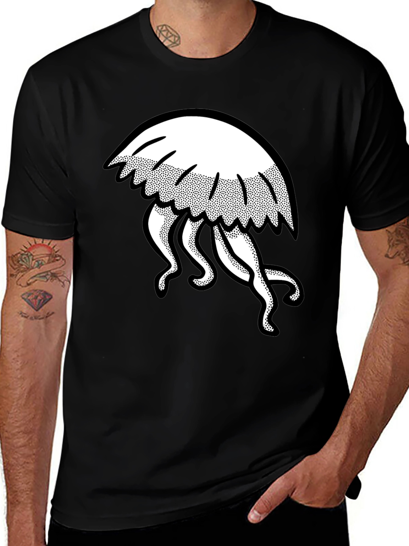 Jellyfish Graphic Tee - Mens Black Cotton T-Shirt