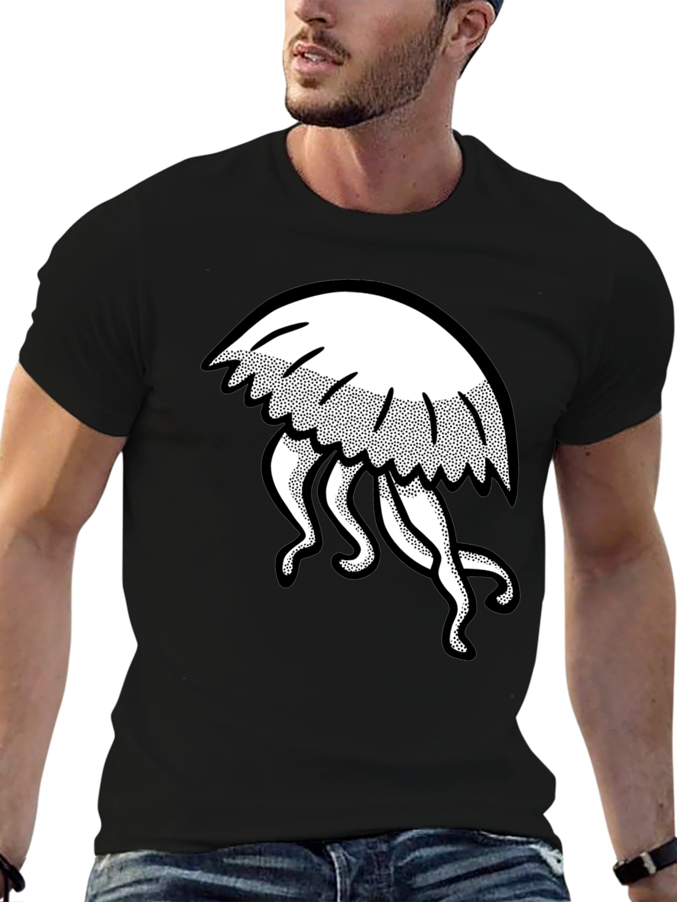 Jellyfish Graphic Tee - Mens Black Cotton T-Shirt